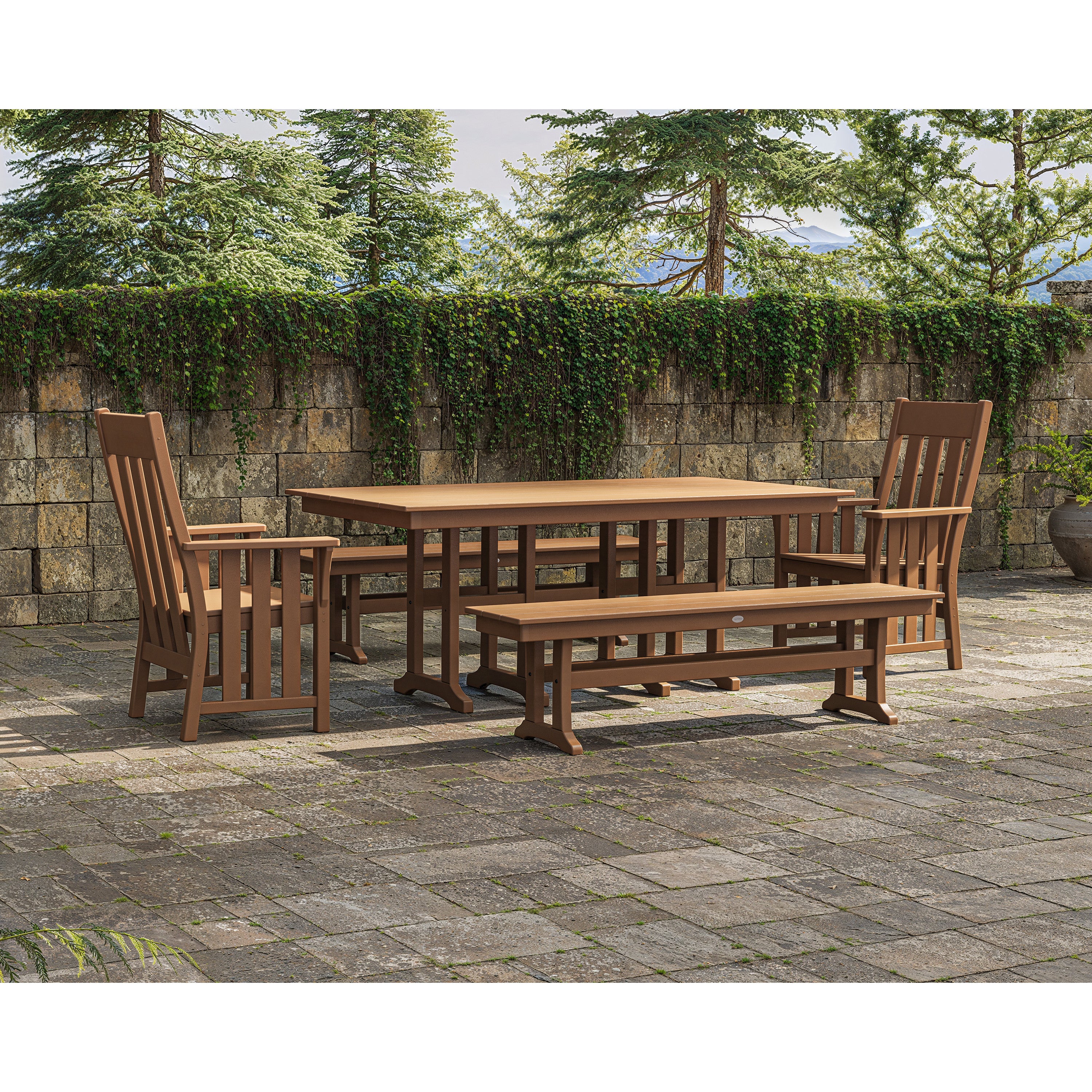 Acadia 5-Piece Farmhouse Dining Set with Benches - Image 5