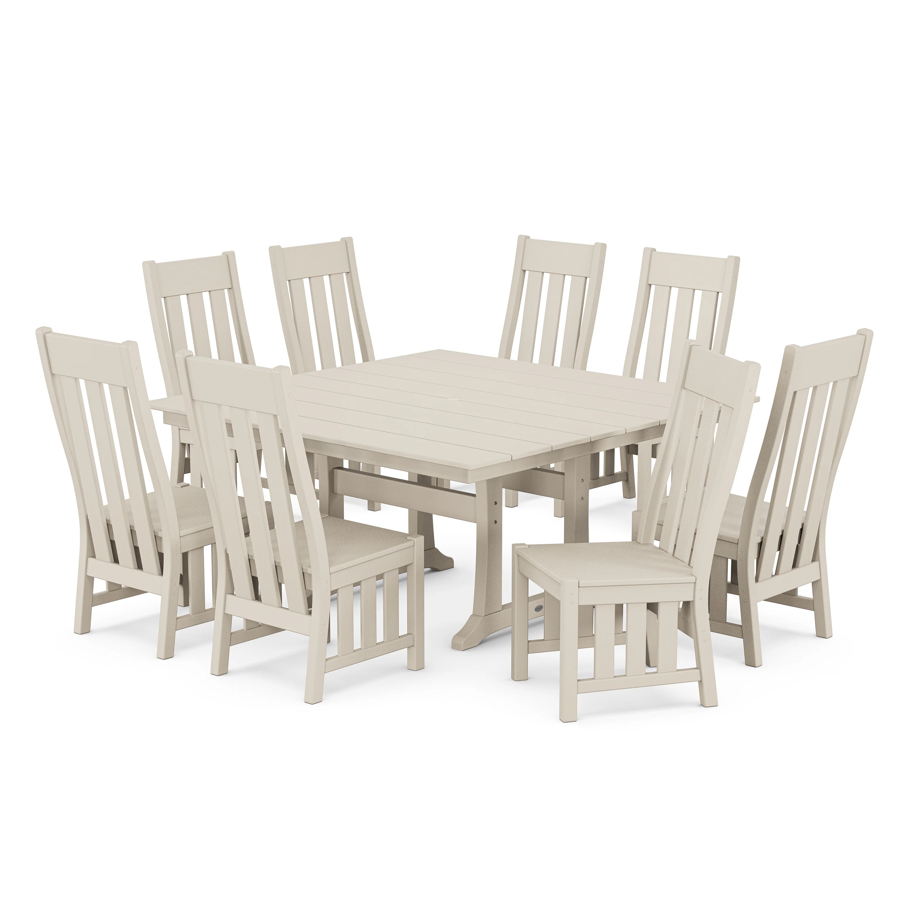 Acadia Side Chair 9-Piece Square Farmhouse Dining Set with Trestle Legs - Image 10