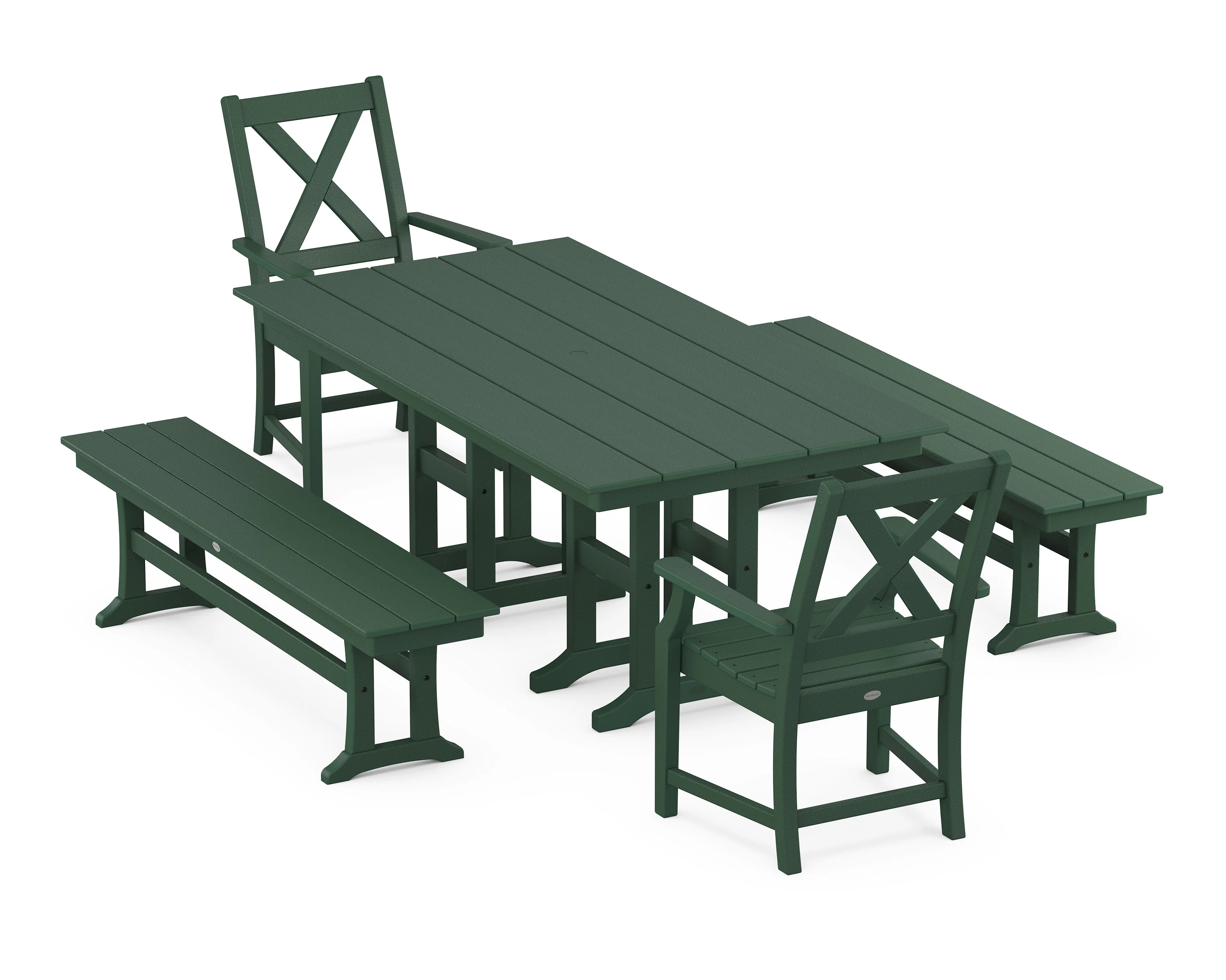 Braxton 5-Piece Farmhouse Dining Set with Benches - Image 4