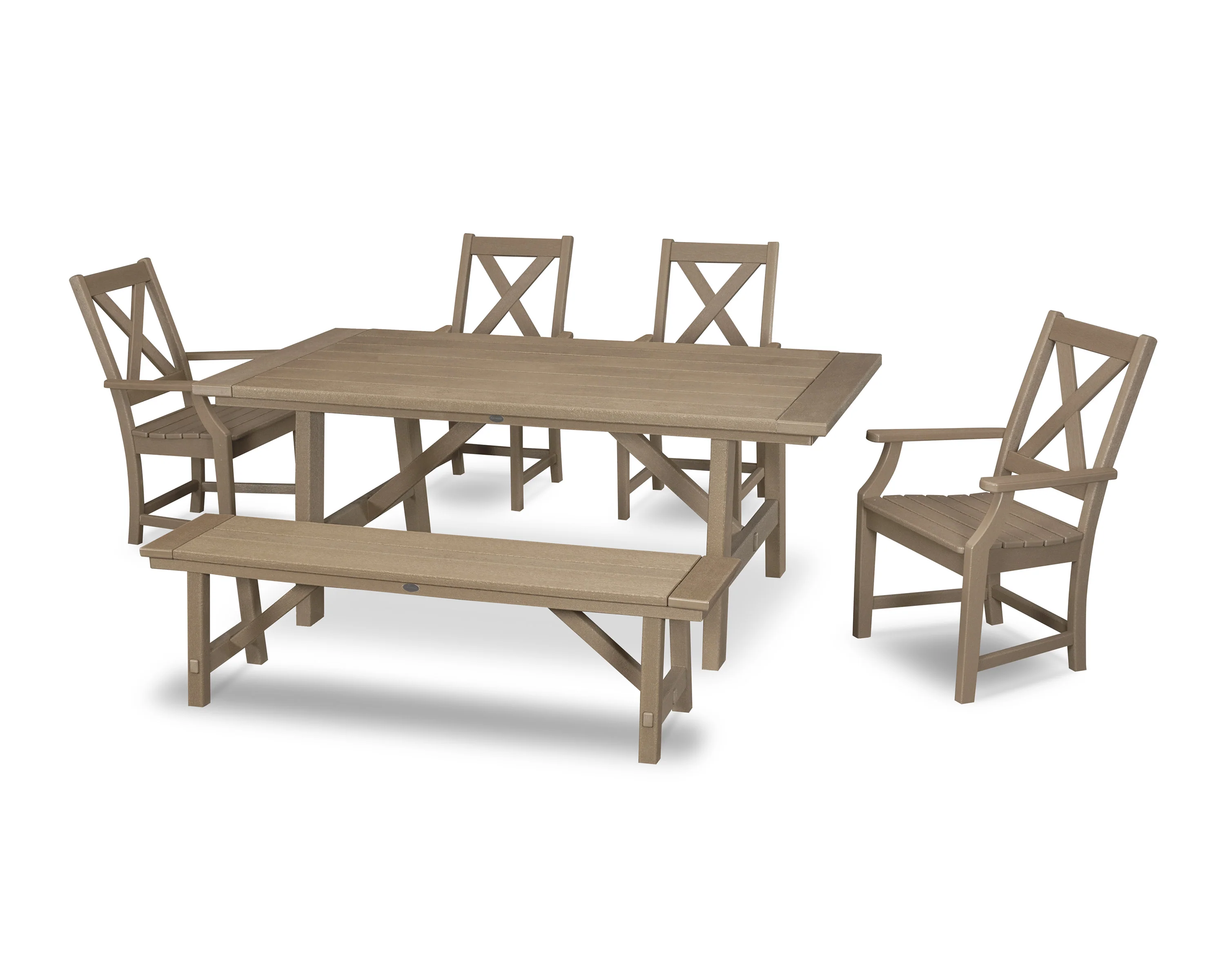Braxton 6-Piece Rustic Farmhouse Arm Chair Dining Set with Bench - Image 13