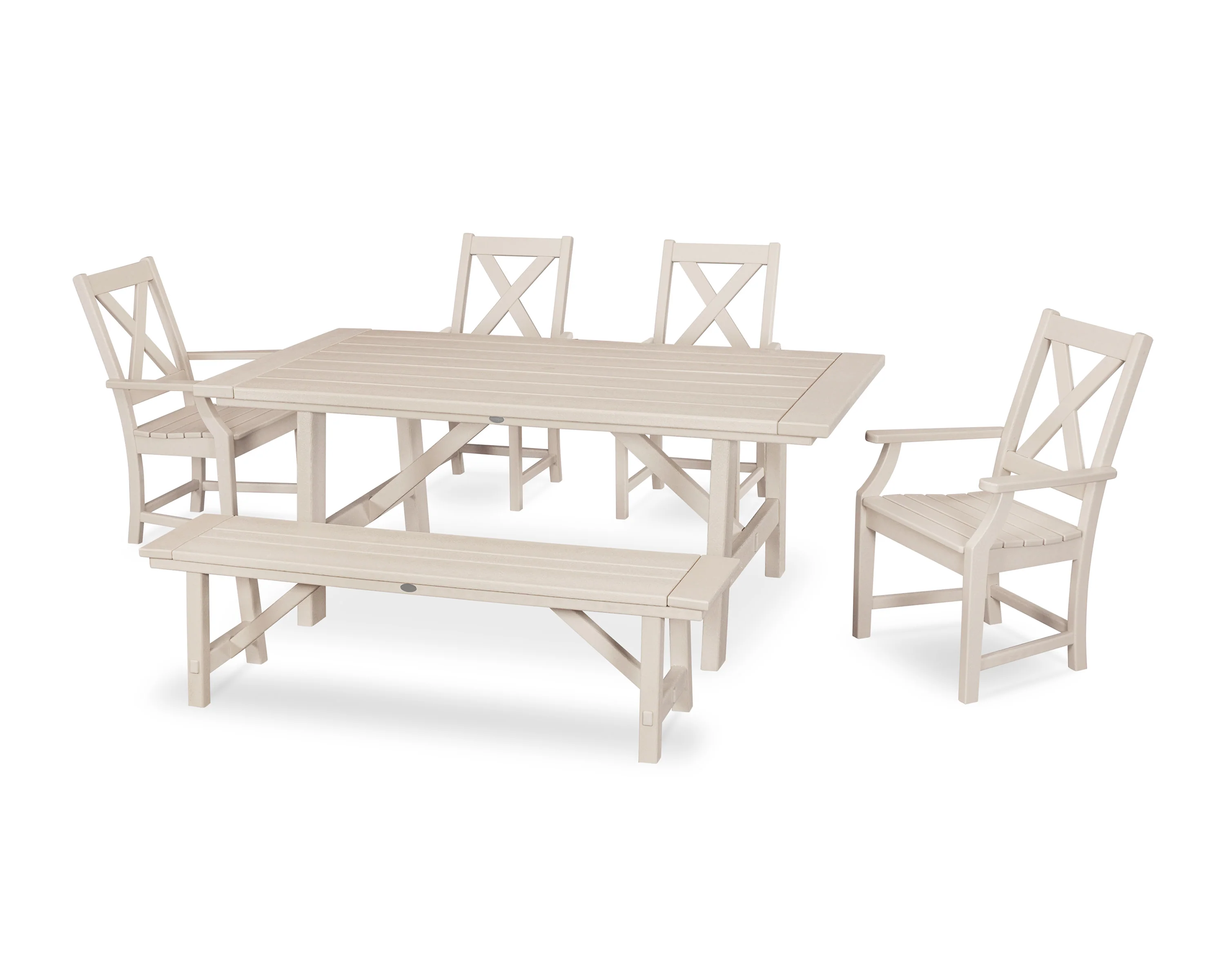 Braxton 6-Piece Rustic Farmhouse Arm Chair Dining Set with Bench - Image 6