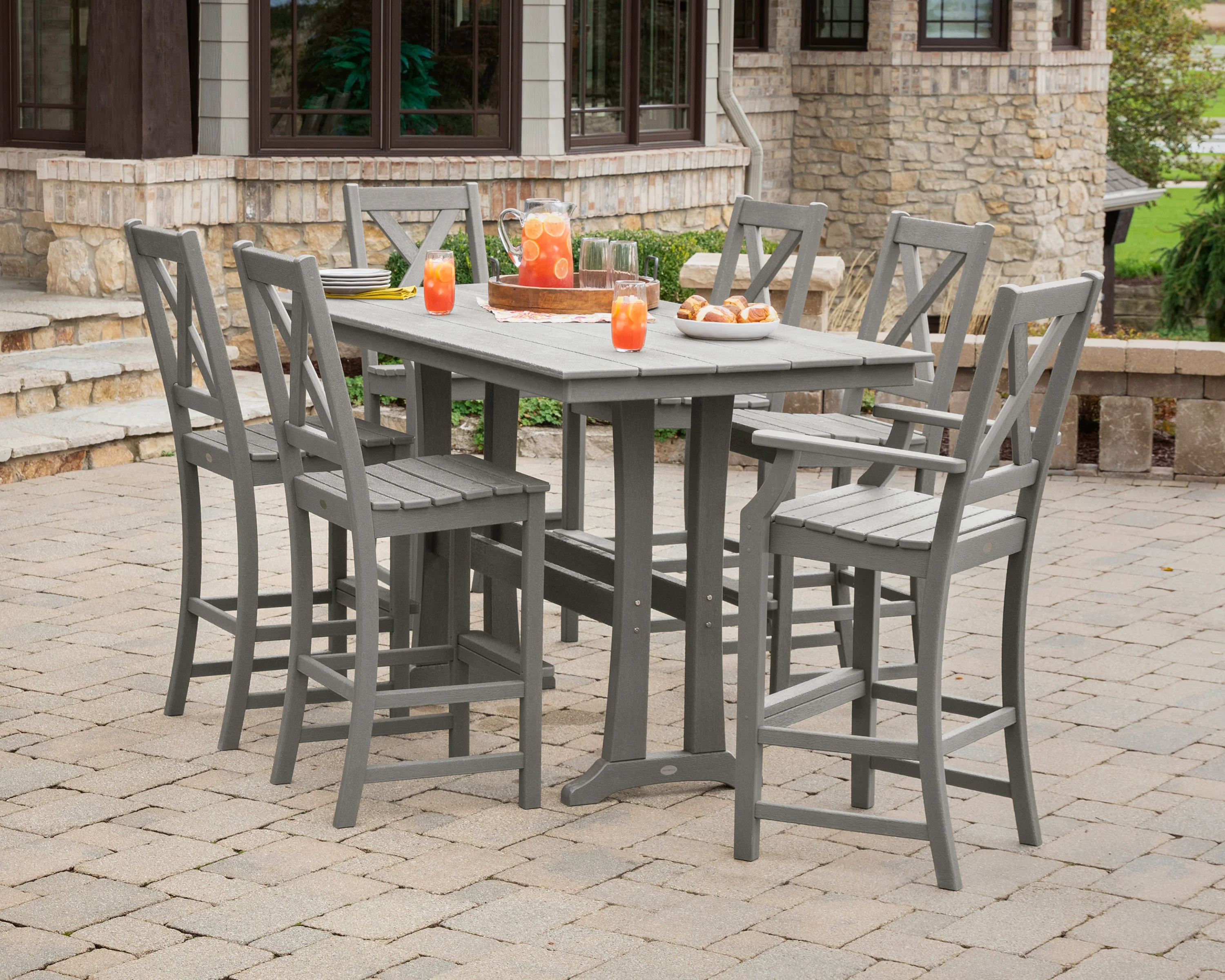 Braxton 7-Piece Farmhouse Trestle Bar Set - Image 3