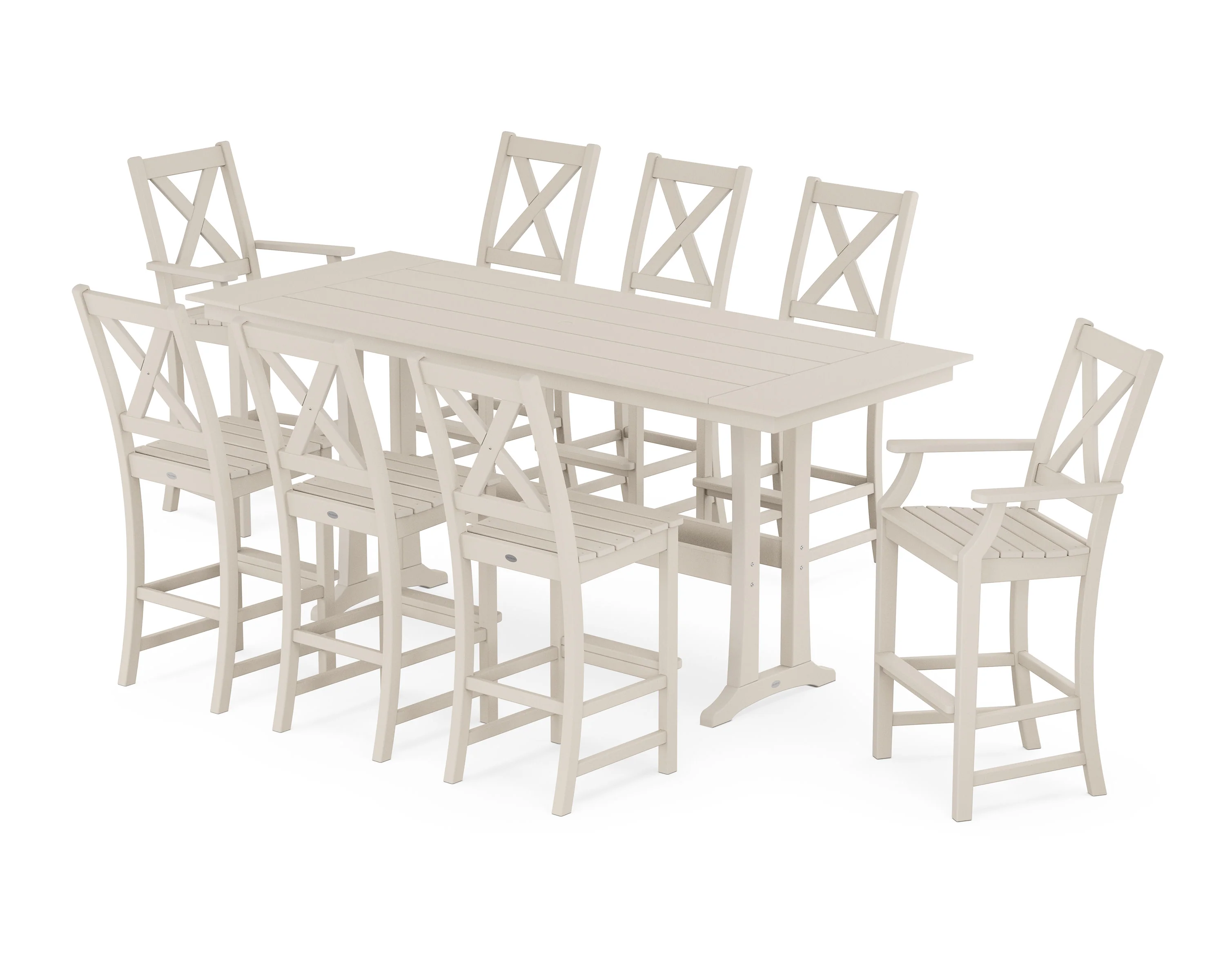 Braxton 9-Piece Farmhouse Bar Set with Trestle Legs - Image 9