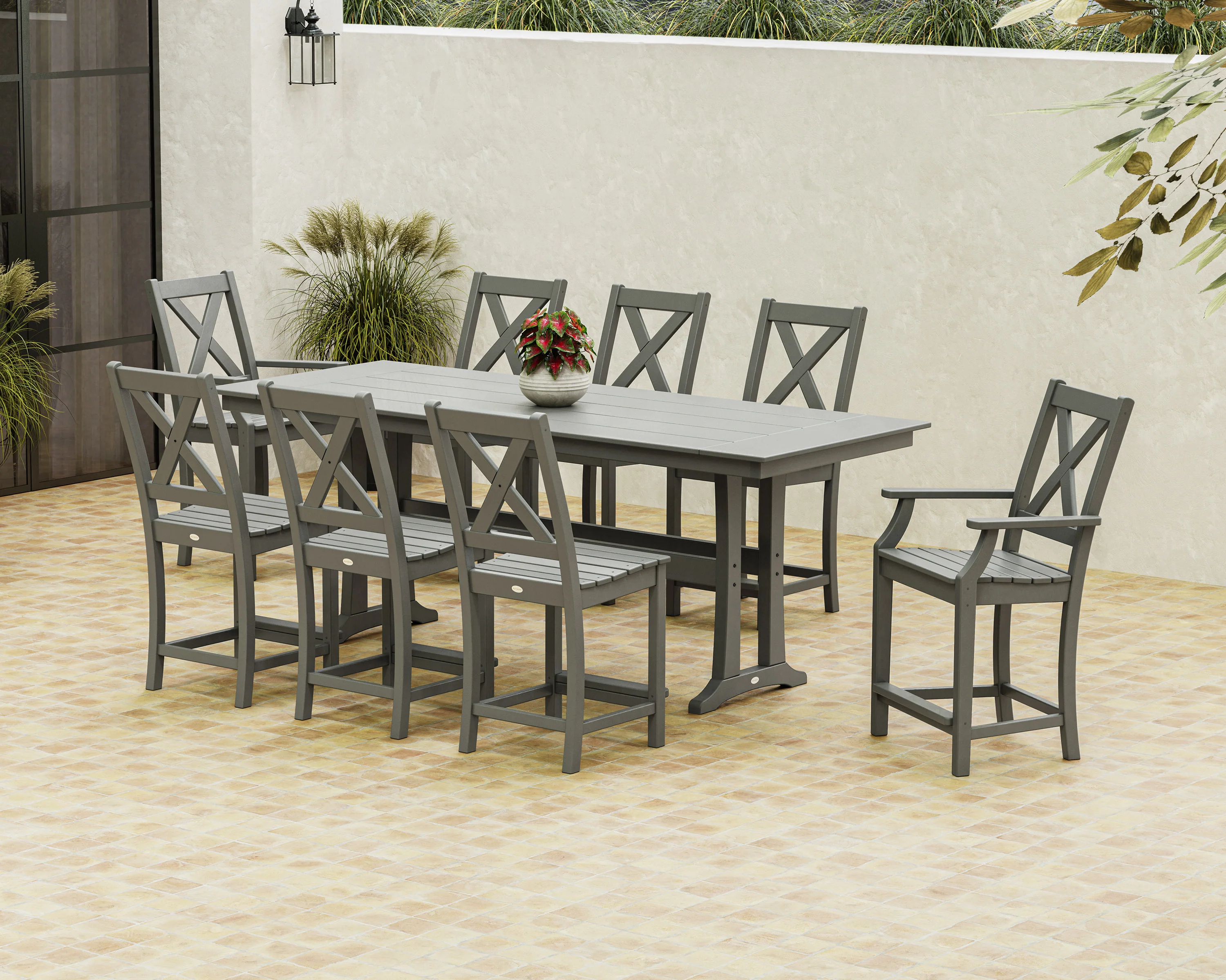 Braxton 9-Piece Farmhouse Counter Set with Trestle Legs - Image 3