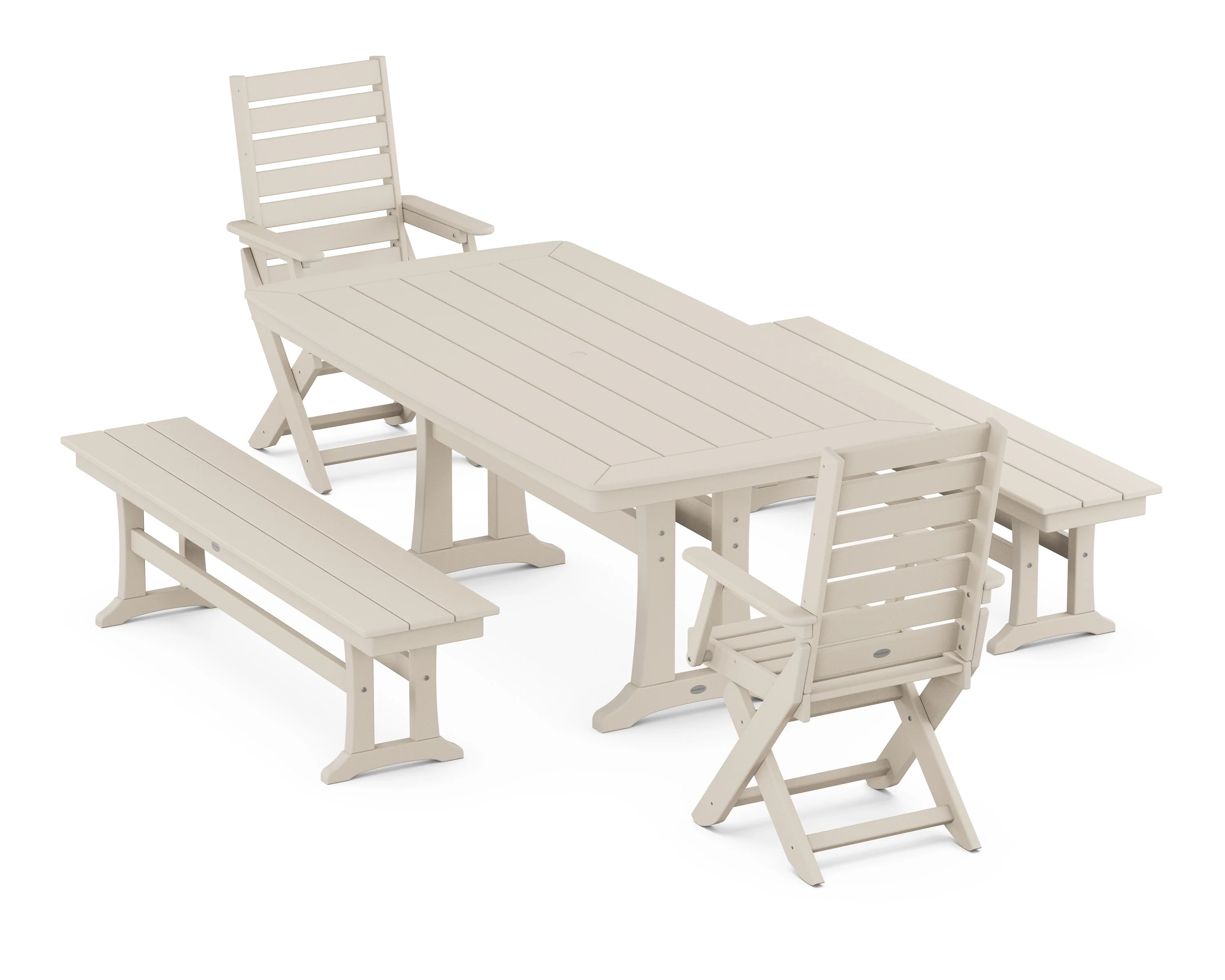 Captain Folding Chair 5-Piece Dining Set with Trestle Legs - Image 6