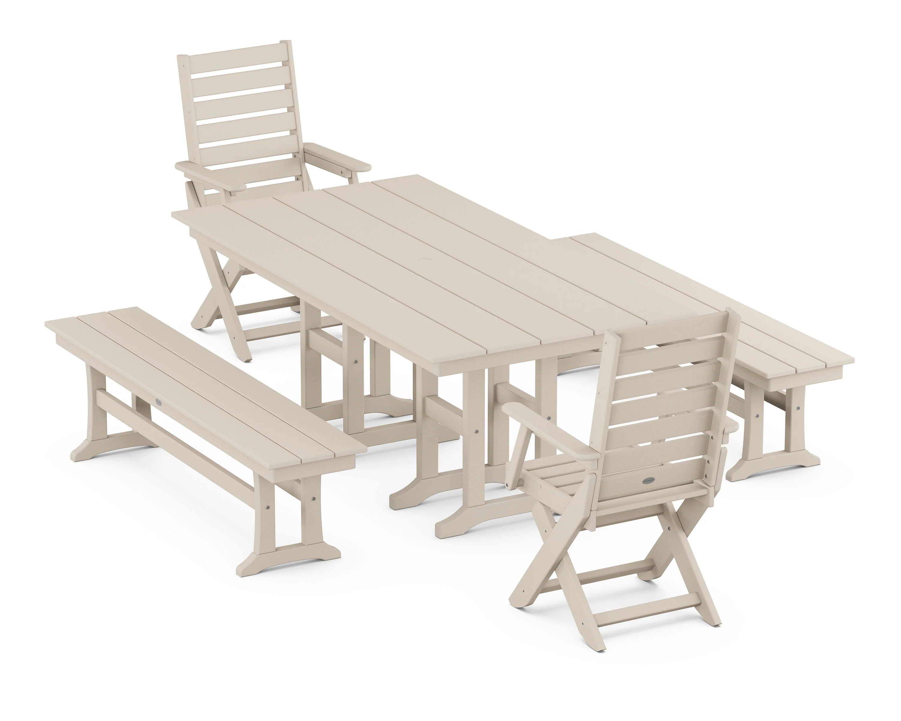 Captain Folding Chair 5-Piece Farmhouse Dining Set with Benches - Image 4