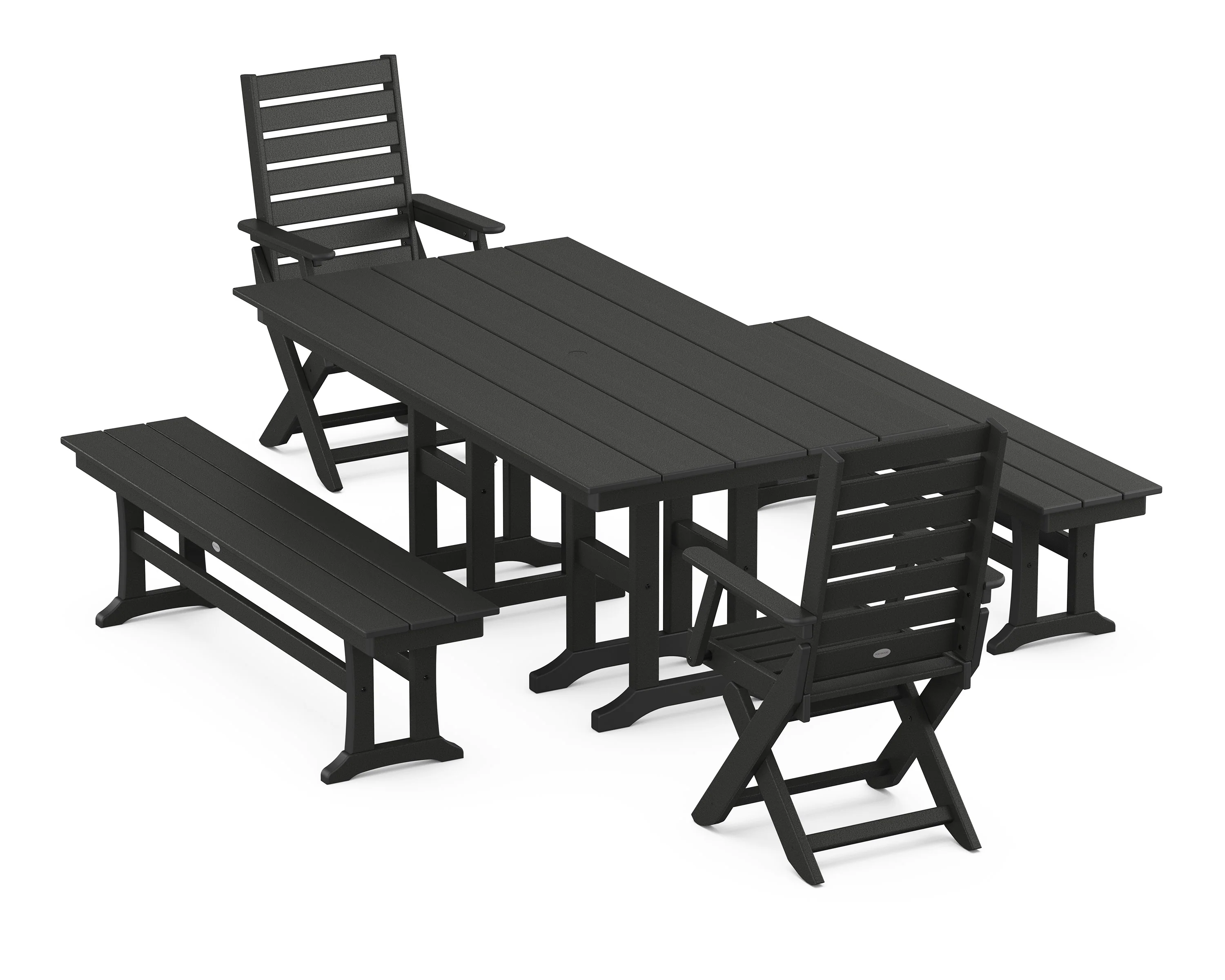 Captain Folding Chair 5-Piece Farmhouse Dining Set with Benches - Image 6