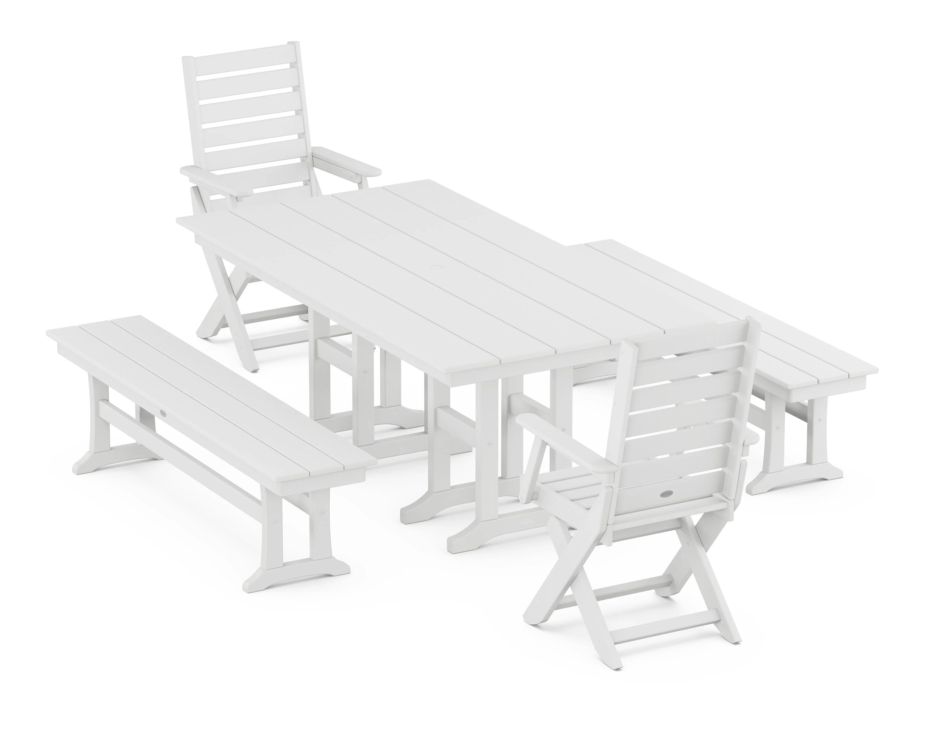 Captain Folding Chair 5-Piece Farmhouse Dining Set with Benches - Image 9