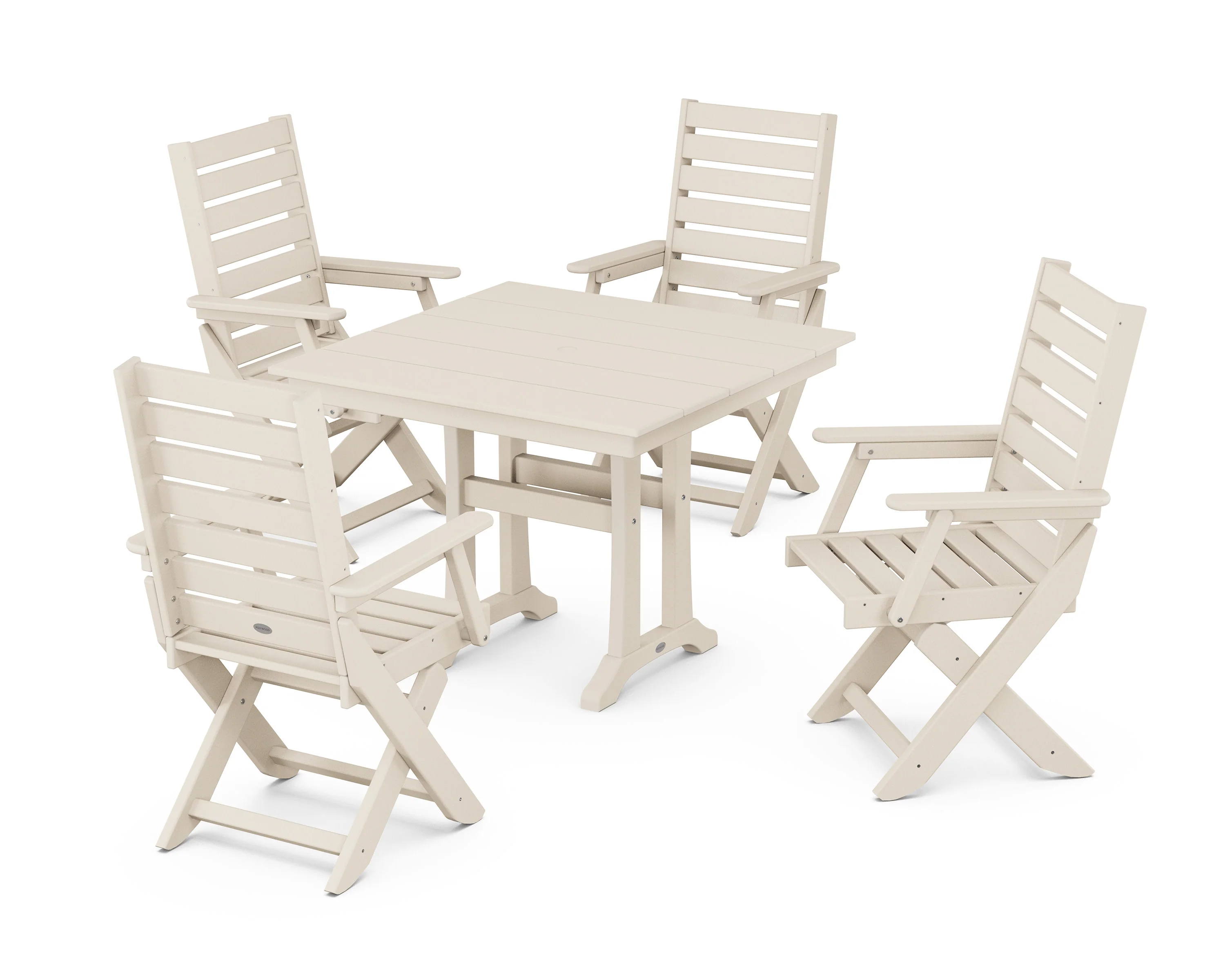 Captain Folding Chair 5-Piece Farmhouse Dining Set With Trestle Legs - Image 6