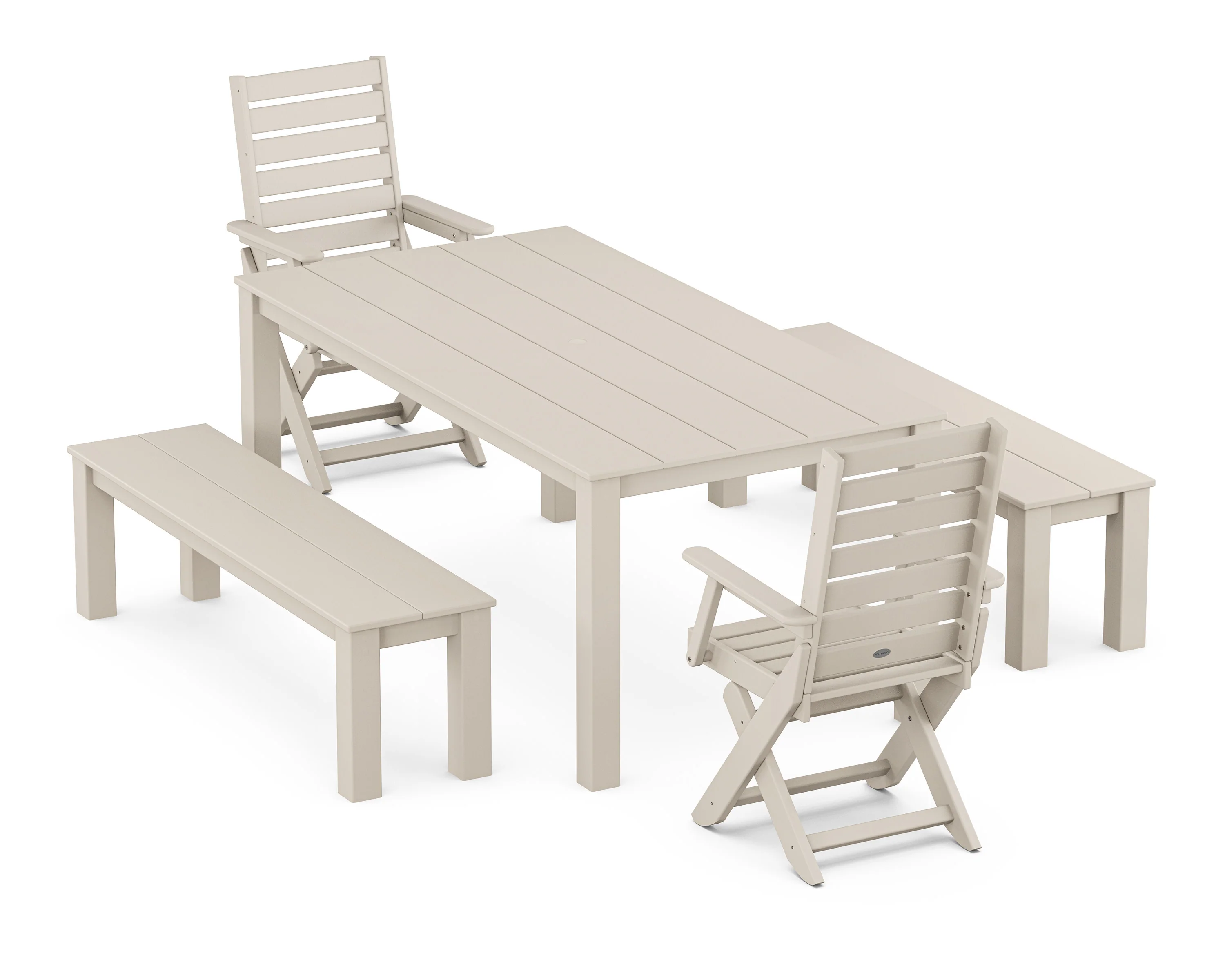 Captain Folding Chair 5-Piece Parsons Dining Set with Benches - Image 7