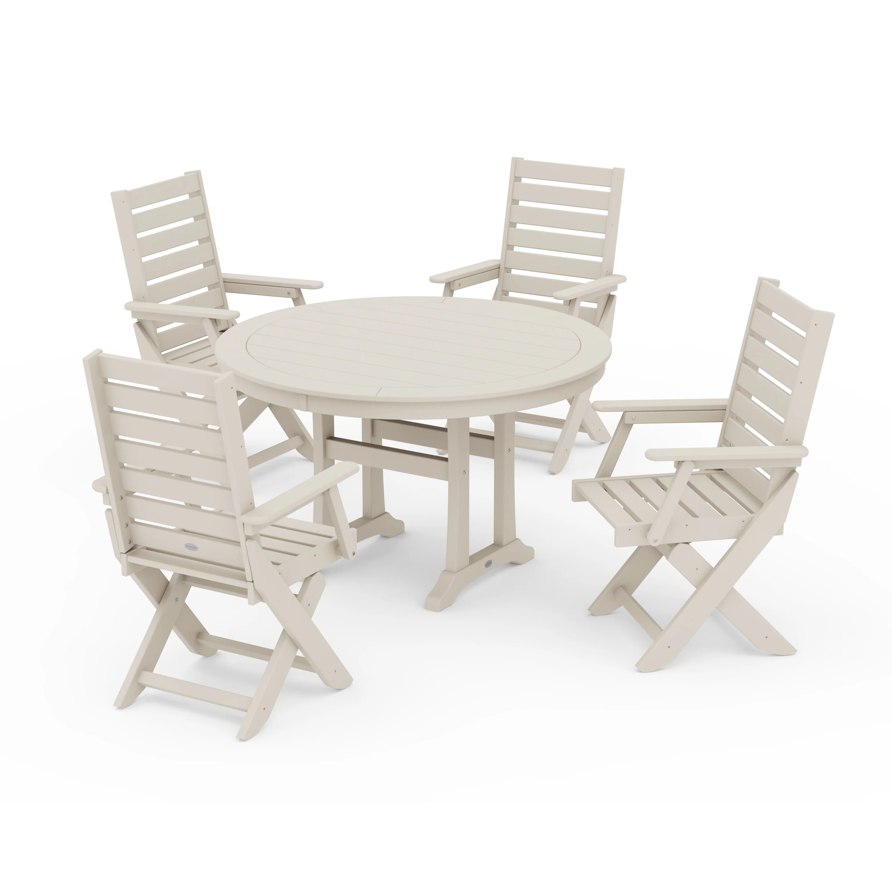 Captain Folding Chair 5-Piece Round Dining Set with Trestle Legs - Image 7