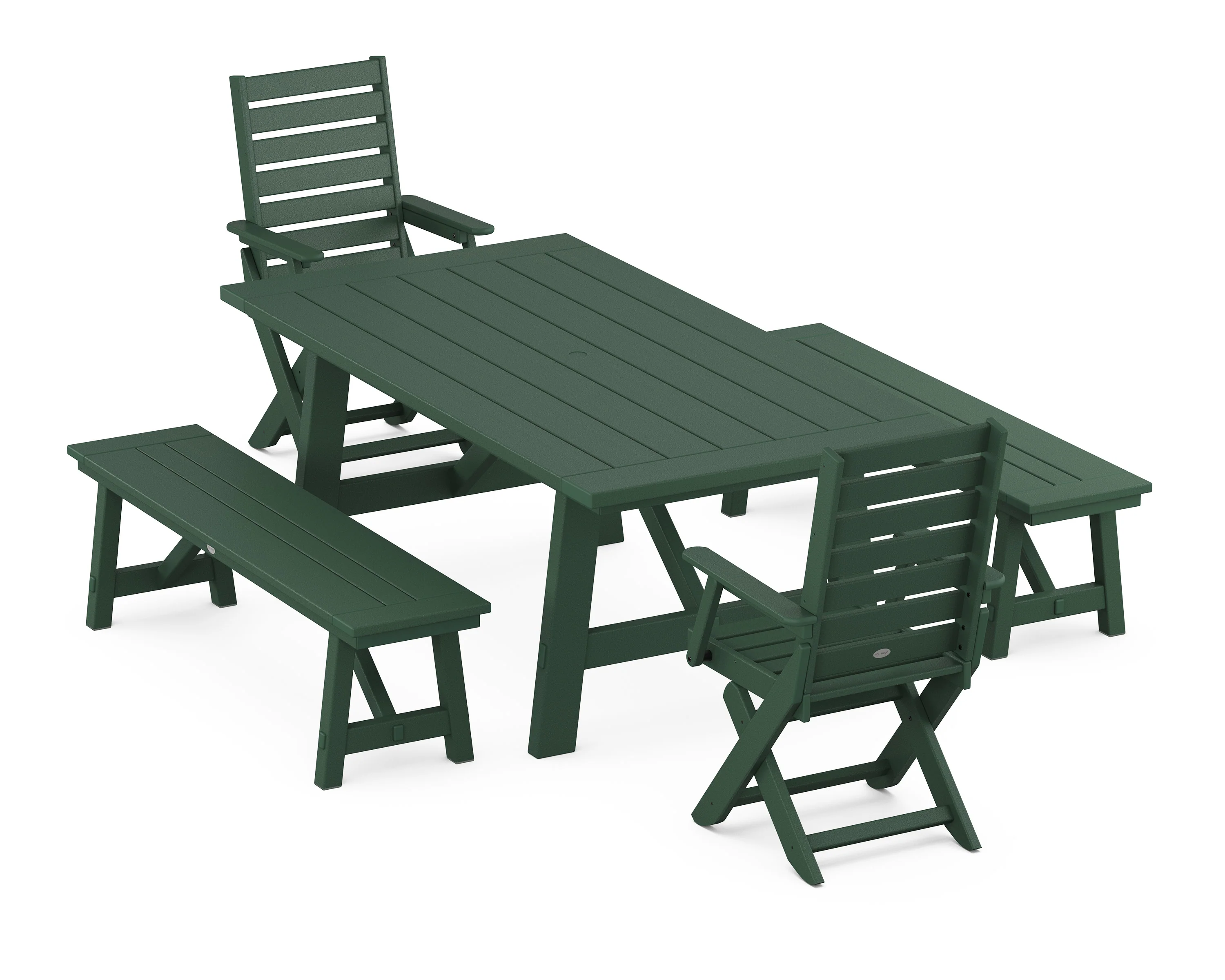 Captain Folding Chair 5-Piece Rustic Farmhouse Dining Set With Benches - Image 4