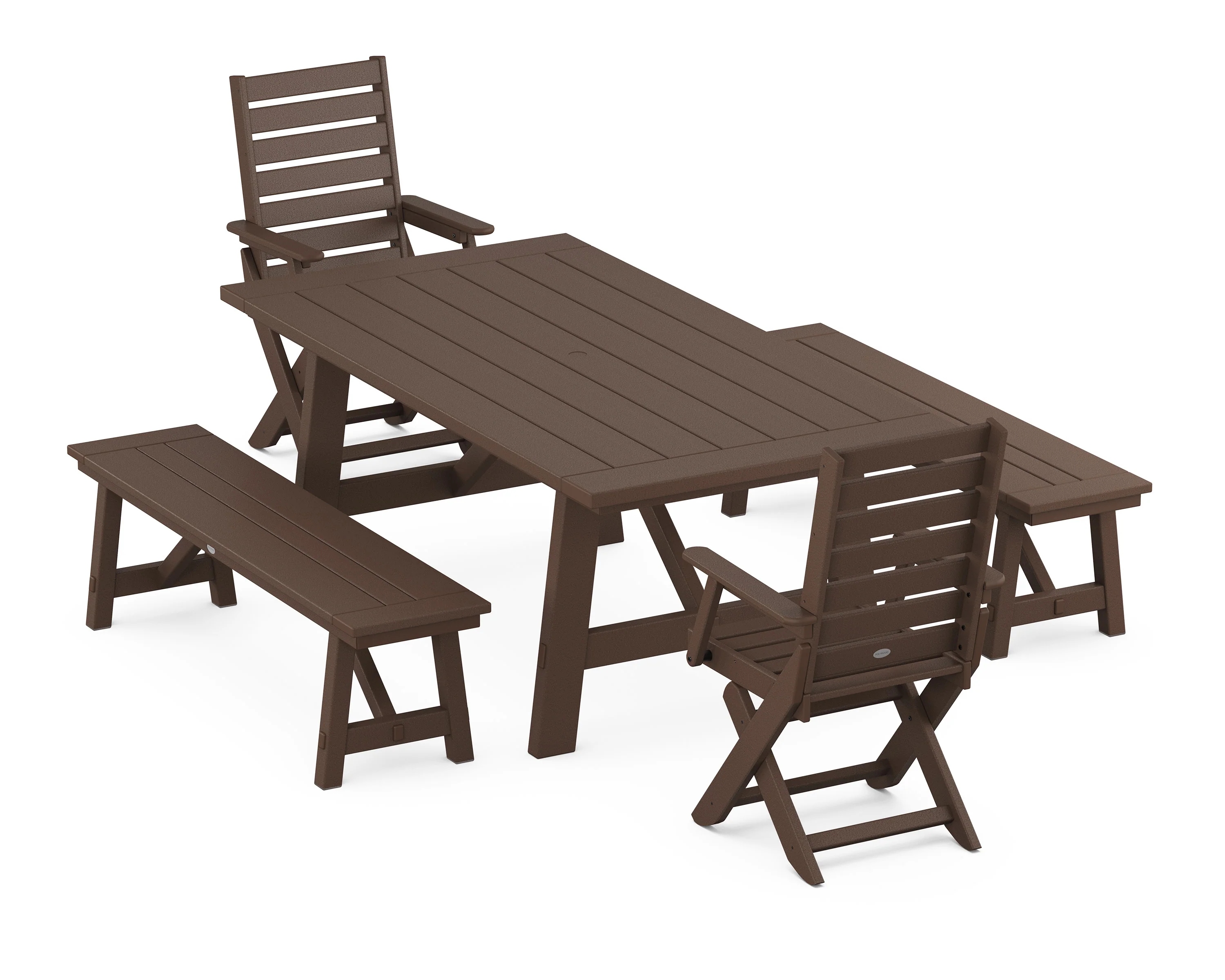 Captain Folding Chair 5-Piece Rustic Farmhouse Dining Set With Benches - Image 5