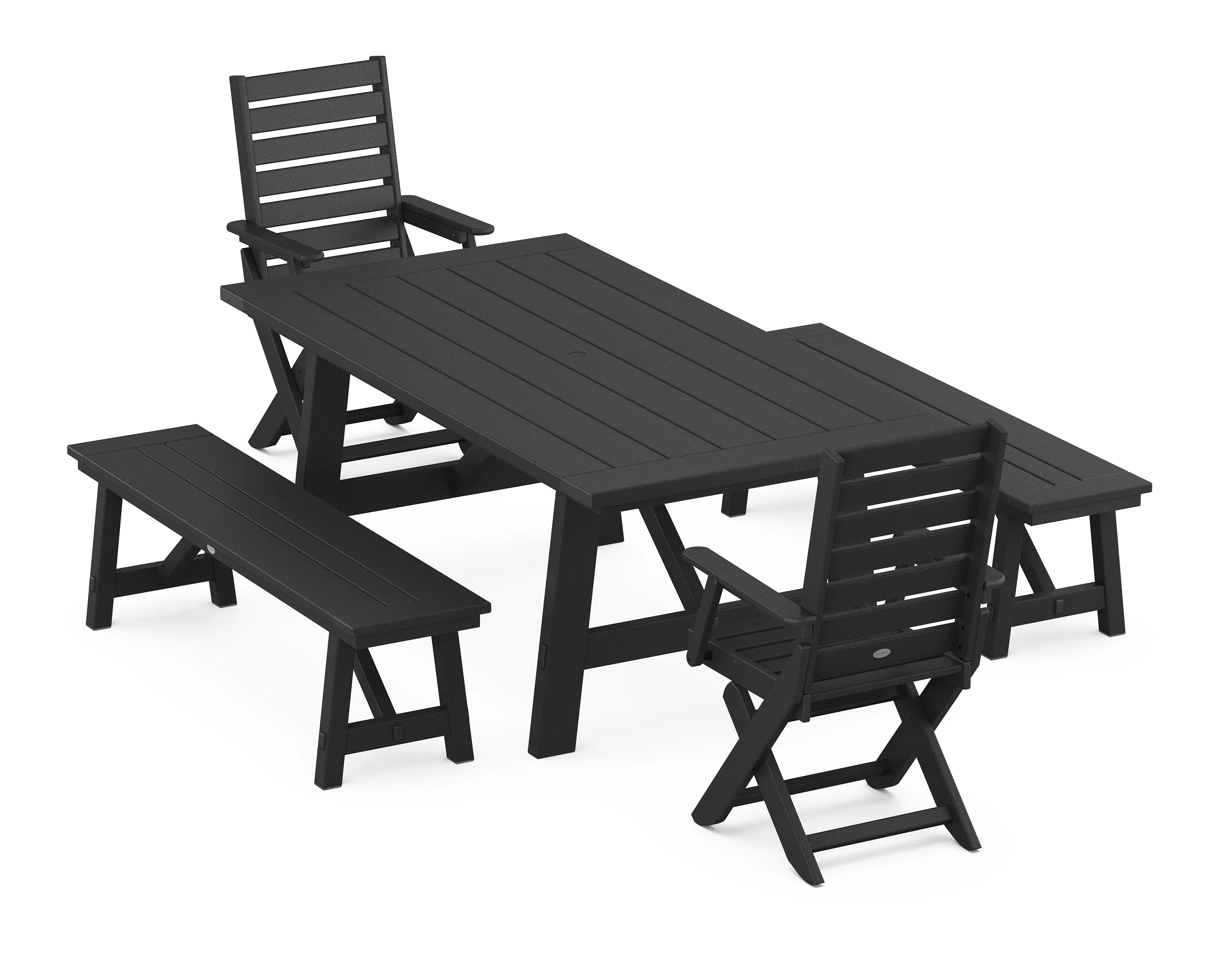 Captain Folding Chair 5-Piece Rustic Farmhouse Dining Set With Benches - Image 7