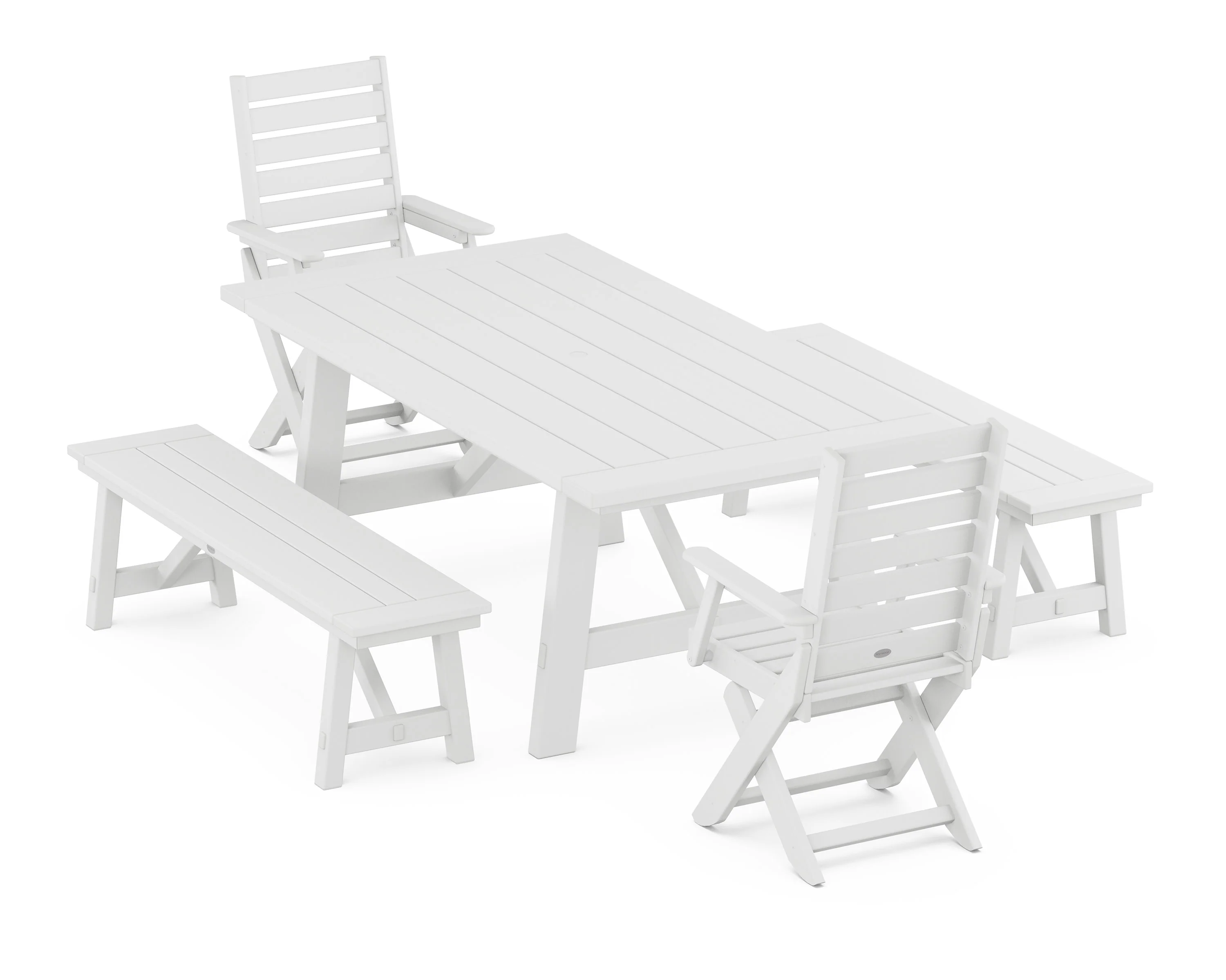 Captain Folding Chair 5-Piece Rustic Farmhouse Dining Set With Benches - Image 9