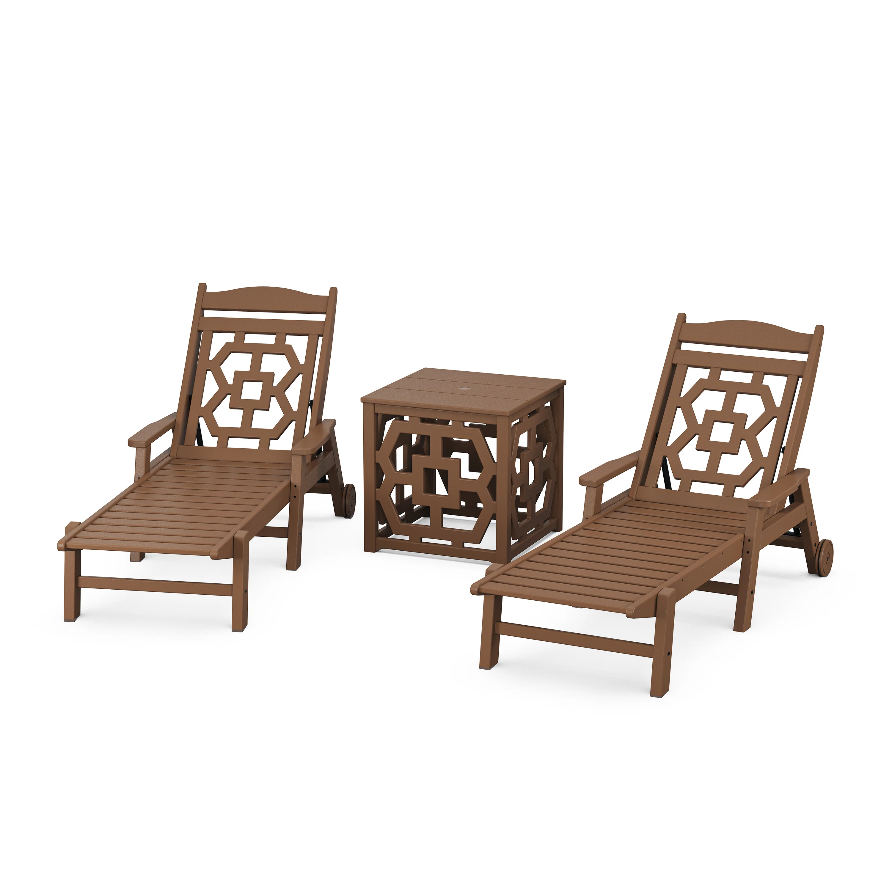 Chinoiserie 3-Piece Chaise Set with Umbrella Stand Accent Table - Image 6