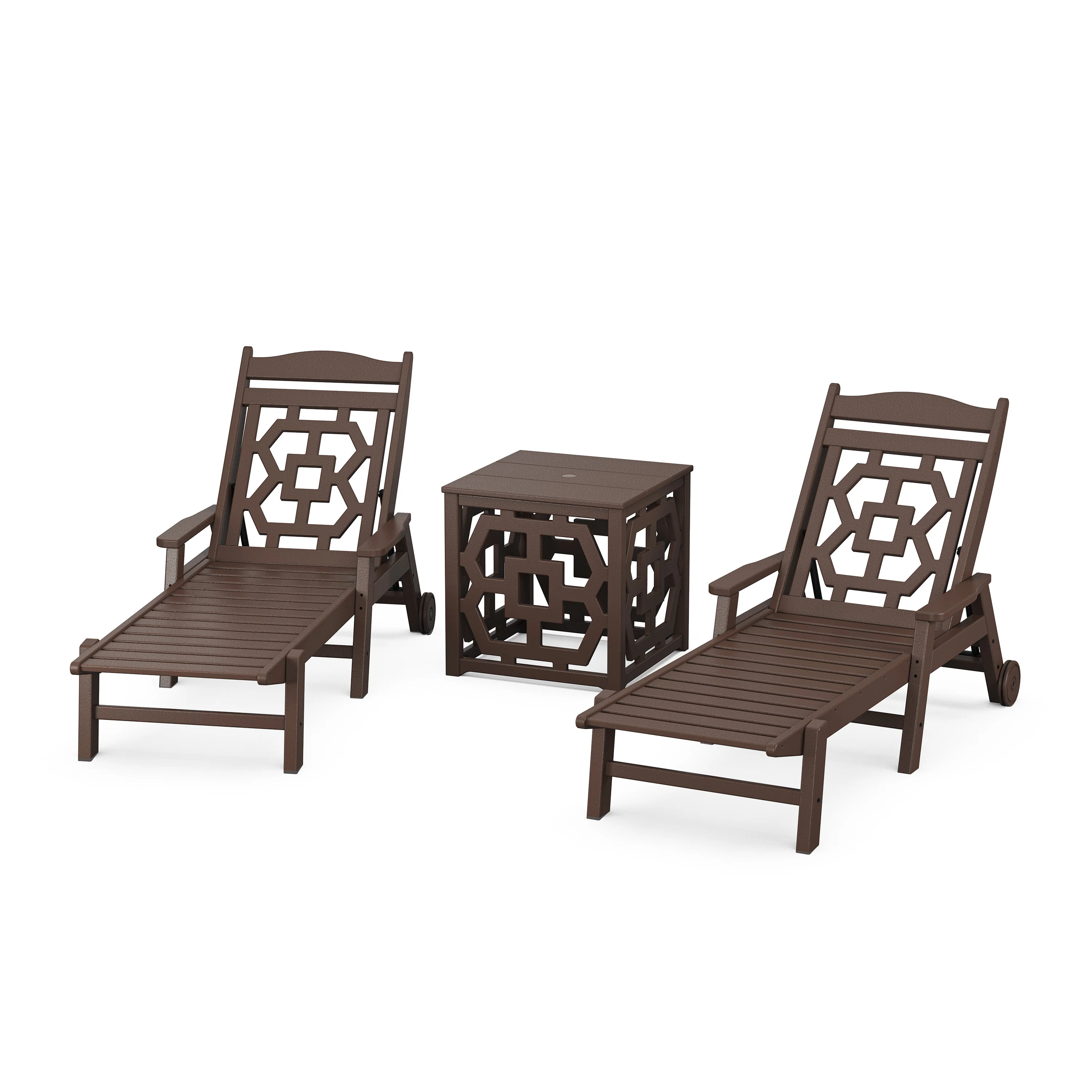 Chinoiserie 3-Piece Chaise Set with Umbrella Stand Accent Table - Image 7