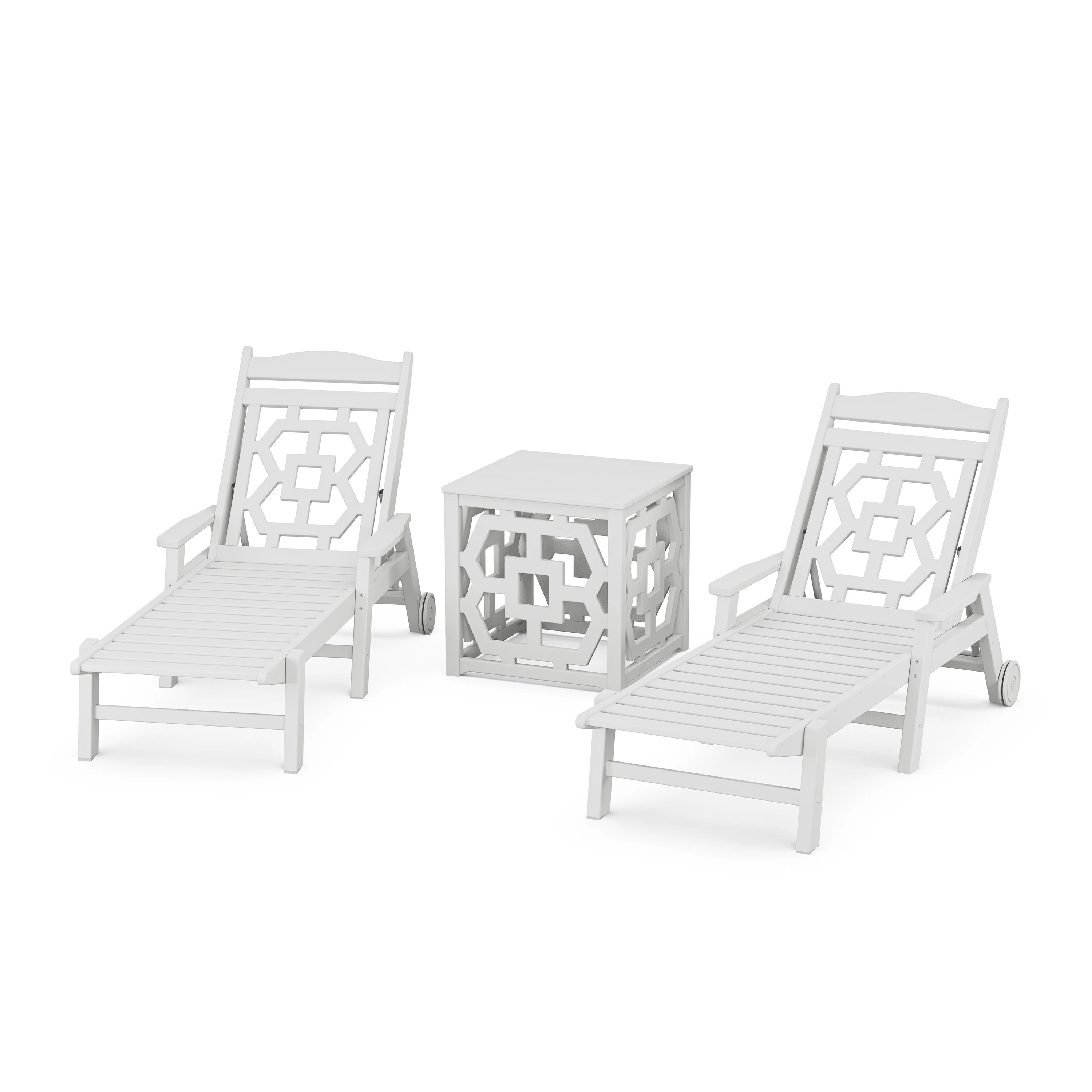 Chinoiserie 3-Piece Chaise Set with Umbrella Stand Accent Table - Image 8