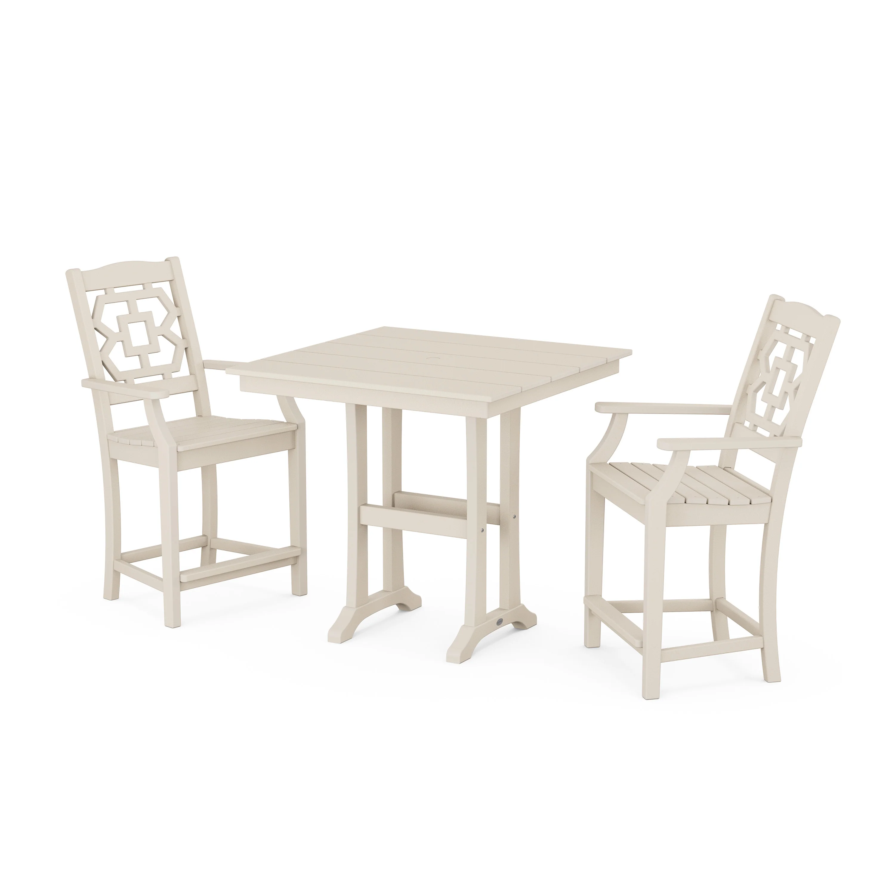 Chinoiserie 3-Piece Farmhouse Counter Set with Trestle Legs - Image 9