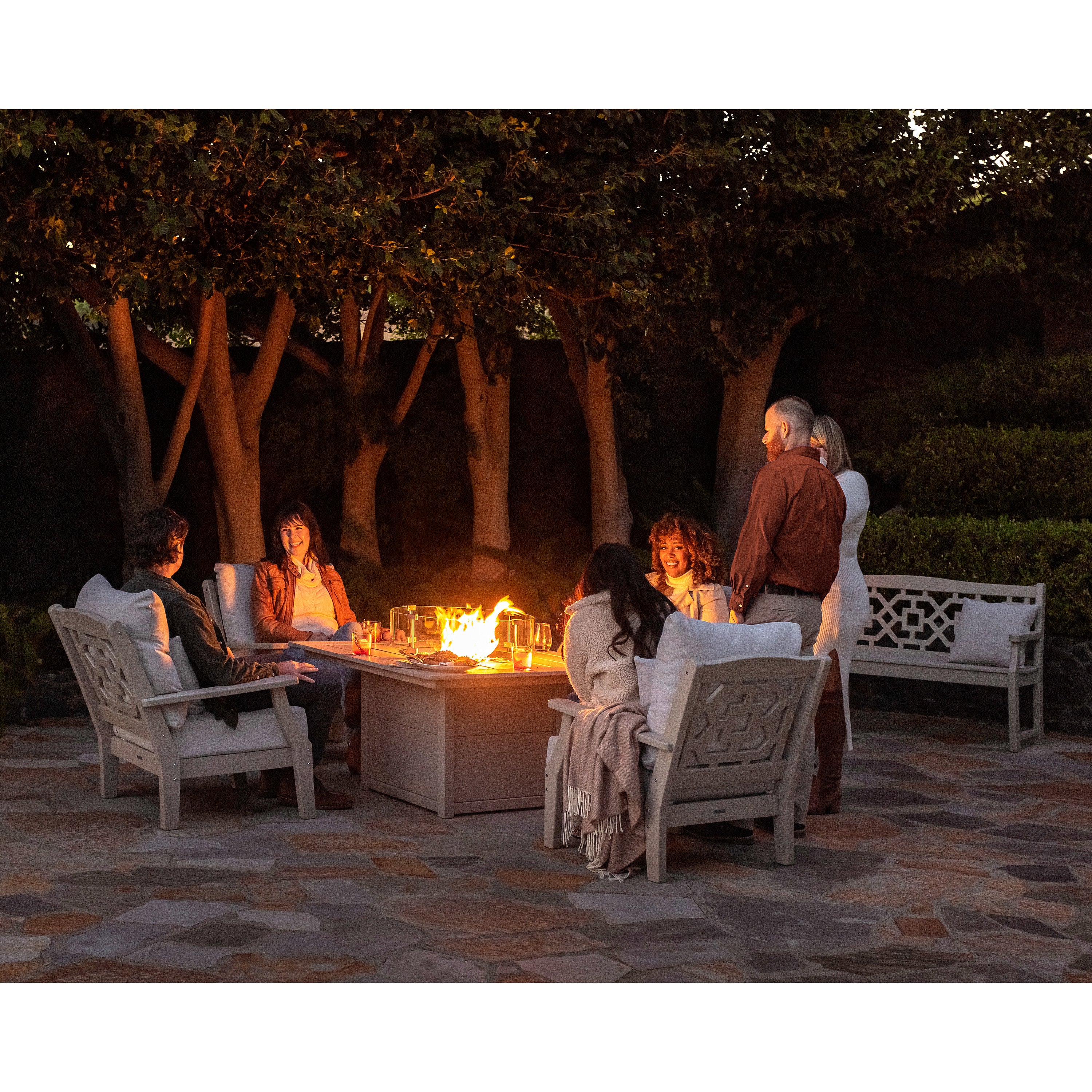 Chinoiserie 5-Piece Deep Seating Set with Fire Pit Table - Image 9