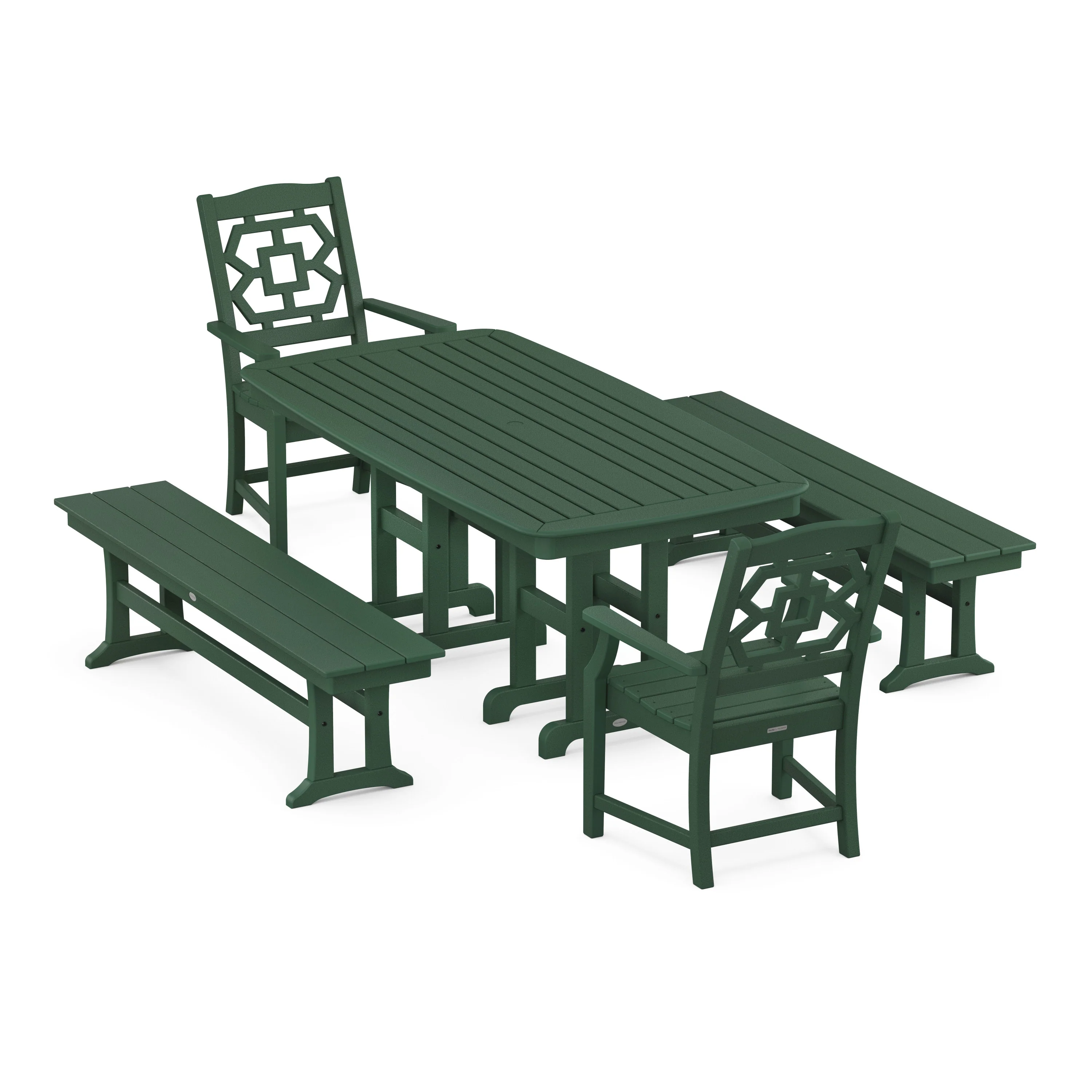 Chinoiserie 5-Piece Dining Set with Benches - Image 9