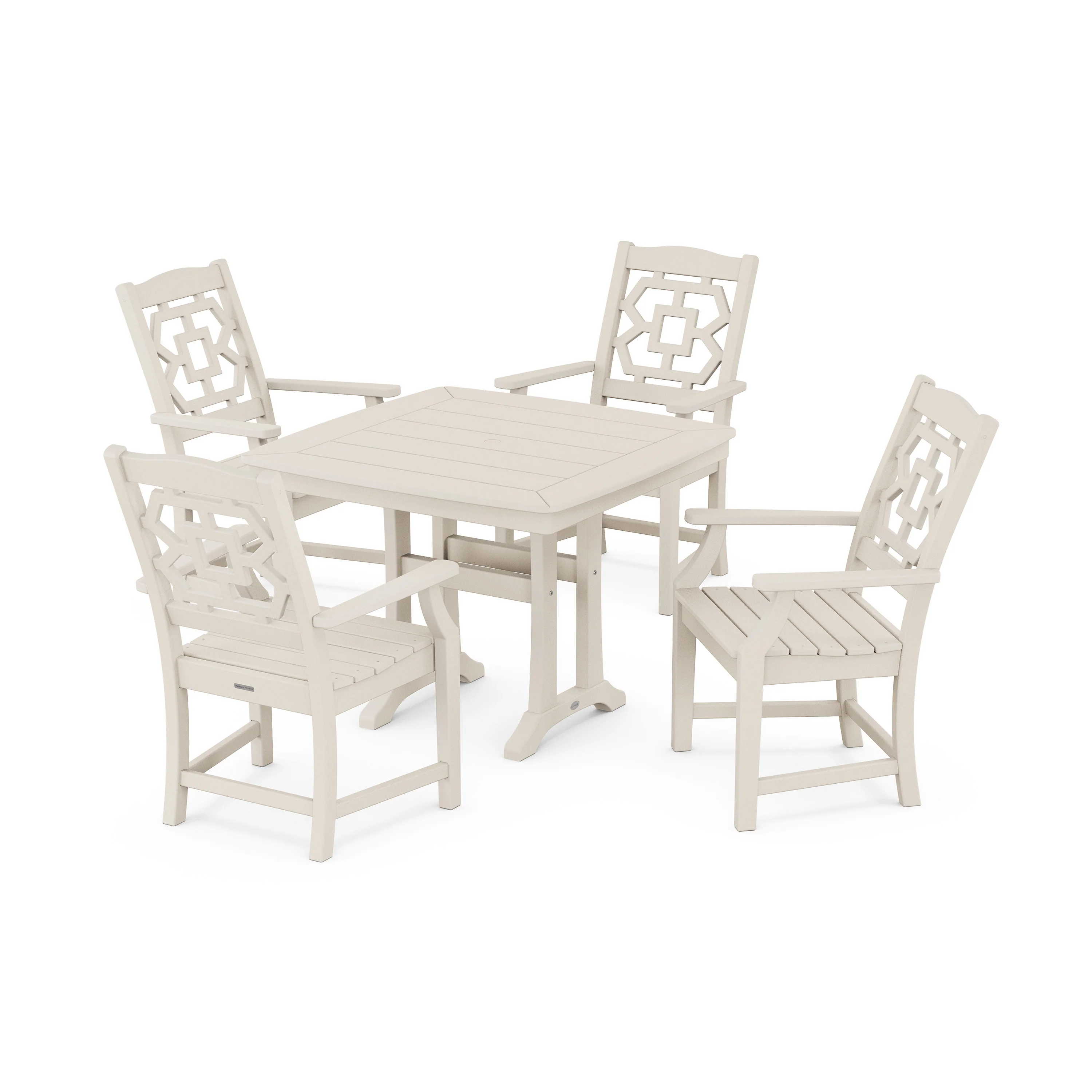 Chinoiserie 5-Piece Dining Set with Trestle Legs - Image 9