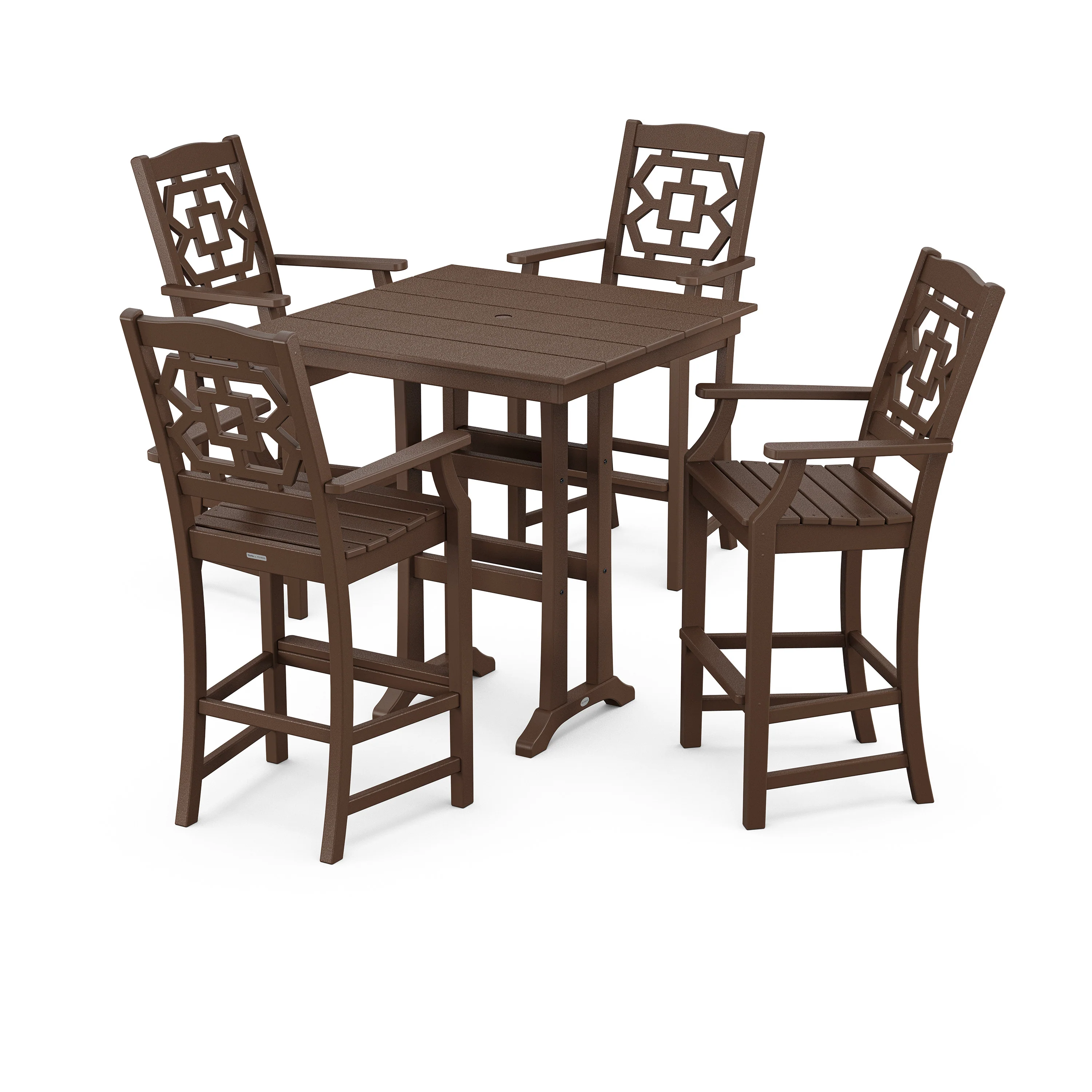 Chinoiserie 5-Piece Farmhouse Bar Set with Trestle Legs - Image 5