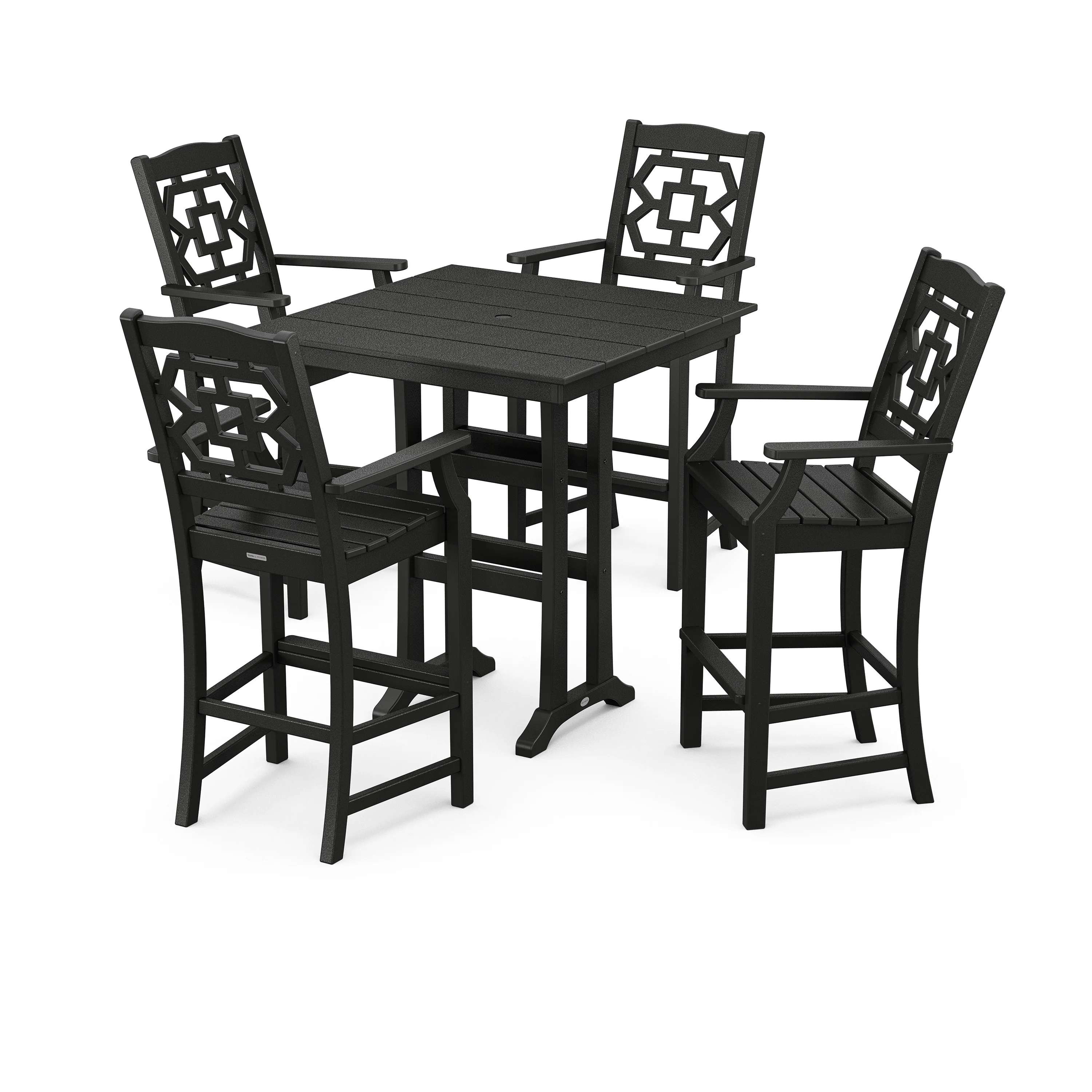 Chinoiserie 5-Piece Farmhouse Bar Set with Trestle Legs - Image 7