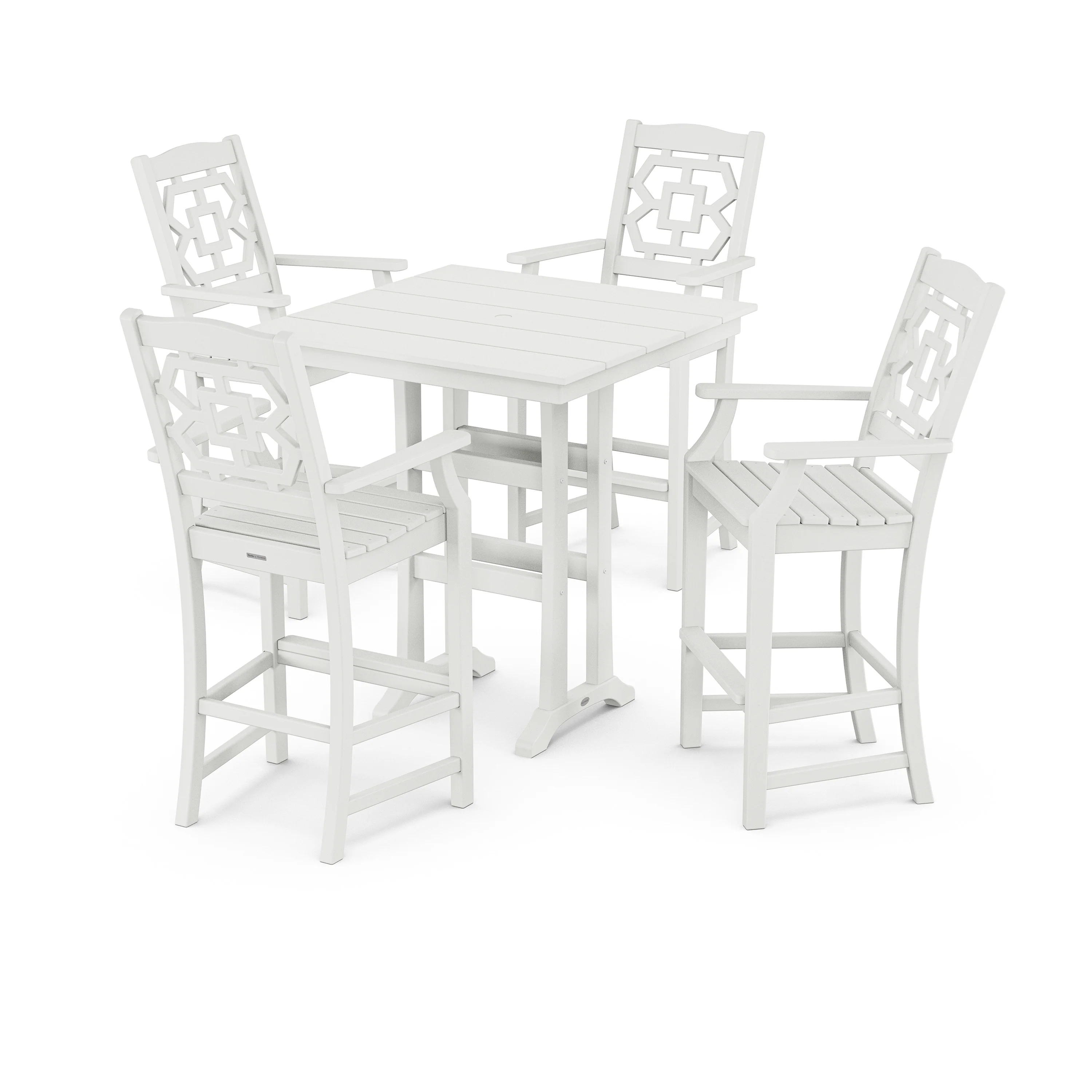 Chinoiserie 5-Piece Farmhouse Bar Set with Trestle Legs - Image 9