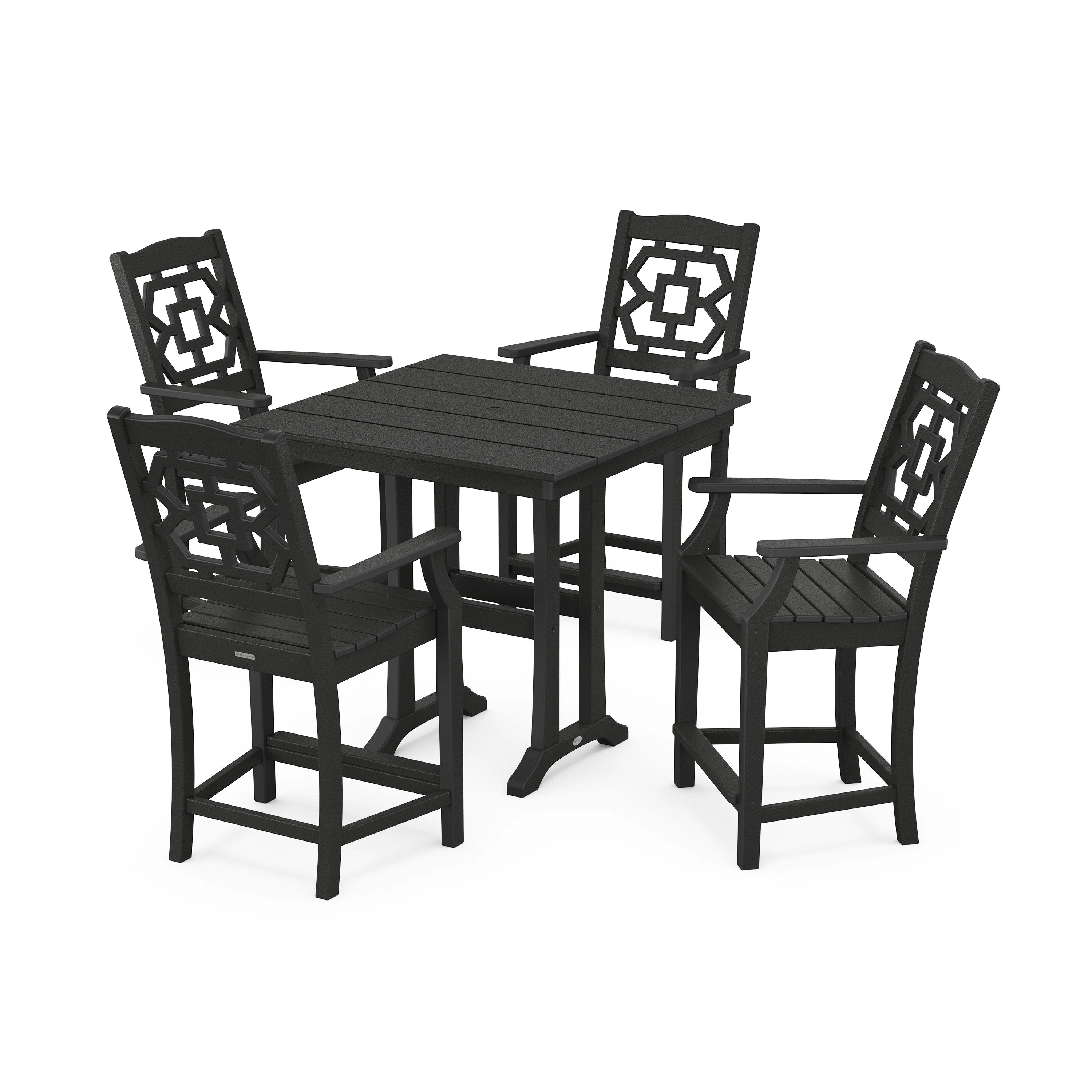 Chinoiserie 5-Piece Farmhouse Counter Set with Trestle Legs - Image 10