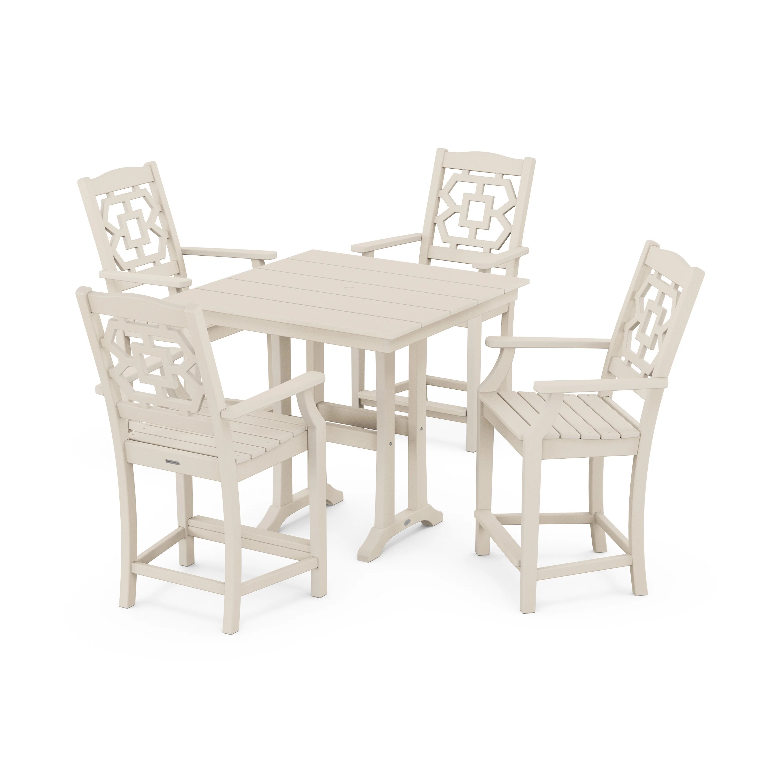 Chinoiserie 5-Piece Farmhouse Counter Set with Trestle Legs - Image 11