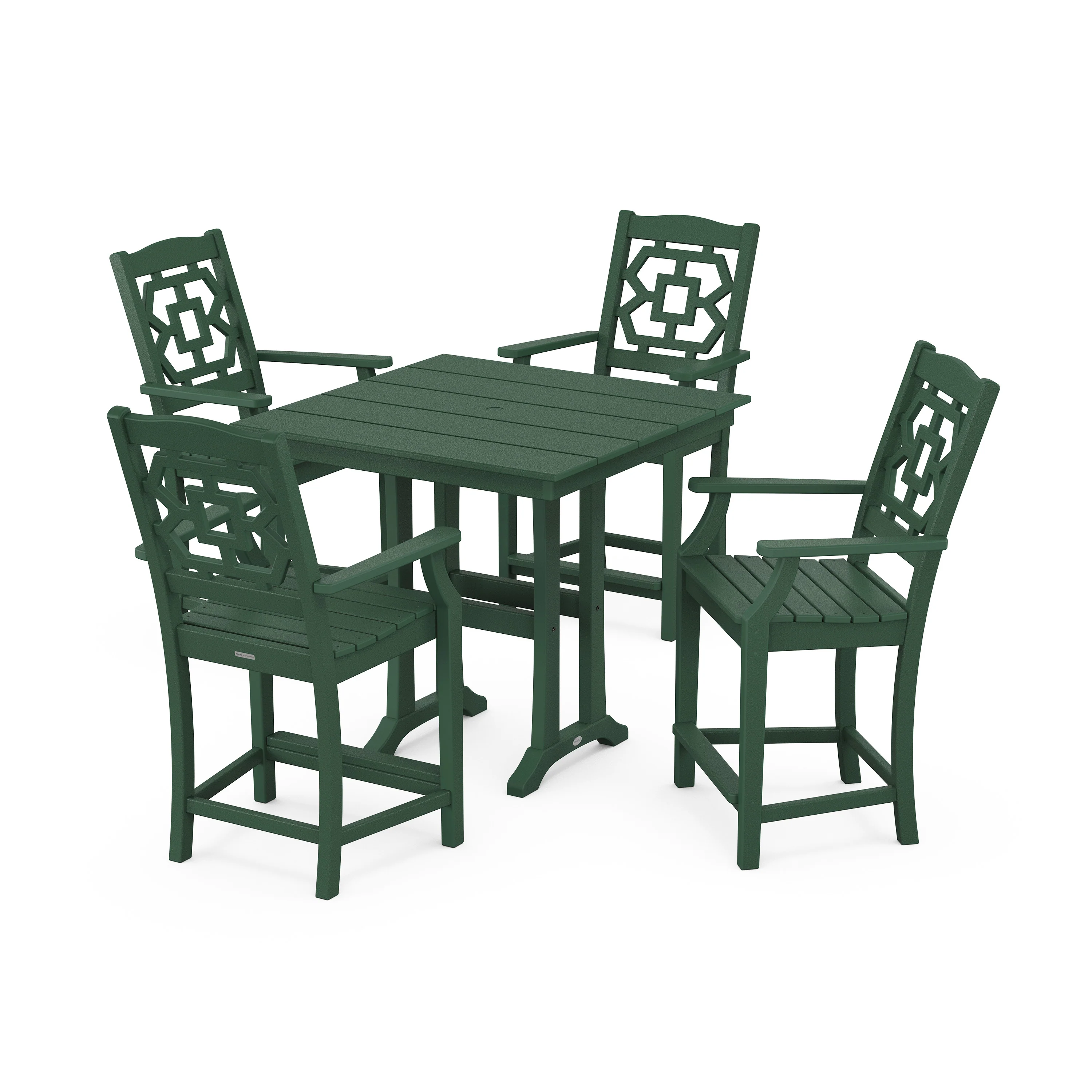 Chinoiserie 5-Piece Farmhouse Counter Set with Trestle Legs - Image 15