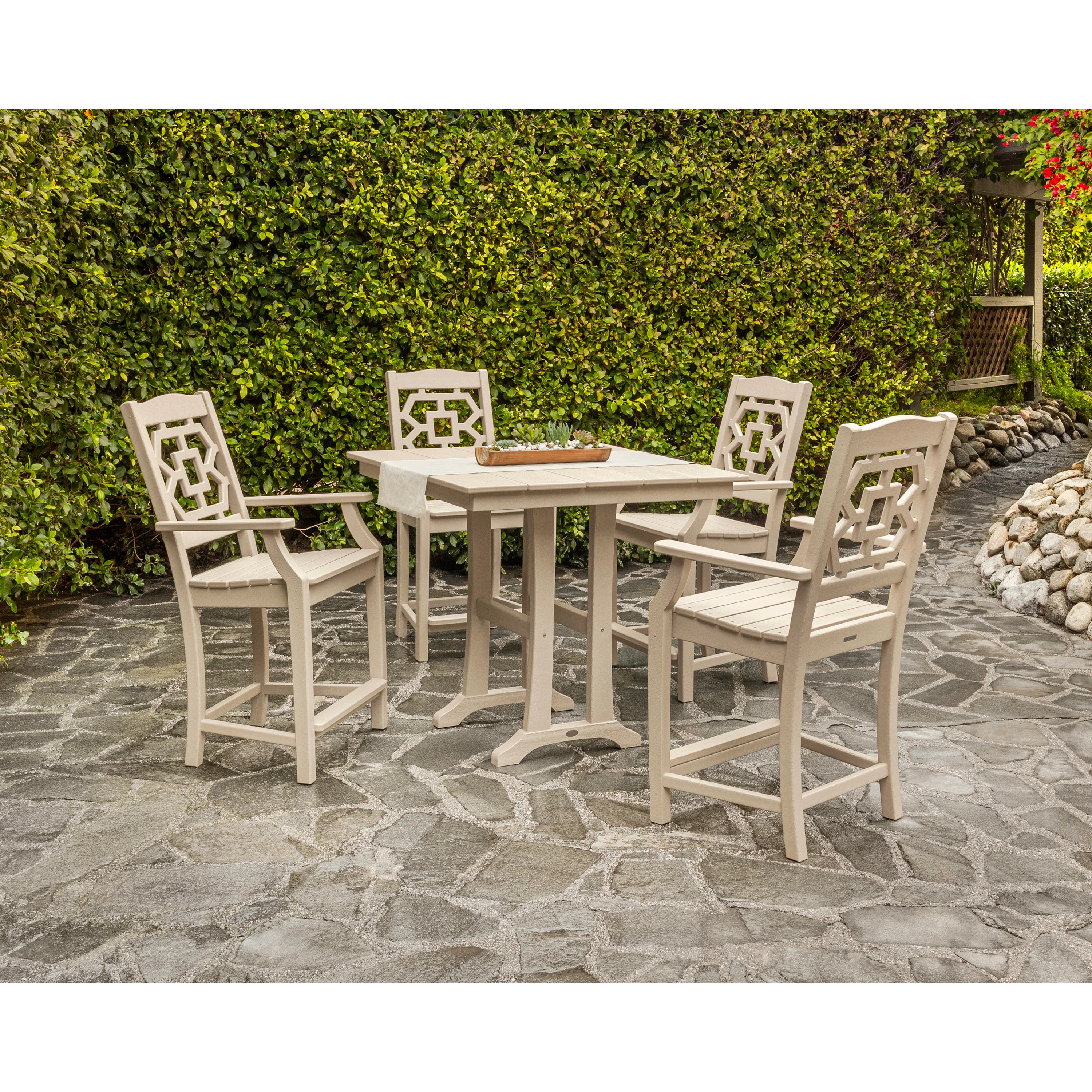 Chinoiserie 5-Piece Farmhouse Counter Set with Trestle Legs - Image 4
