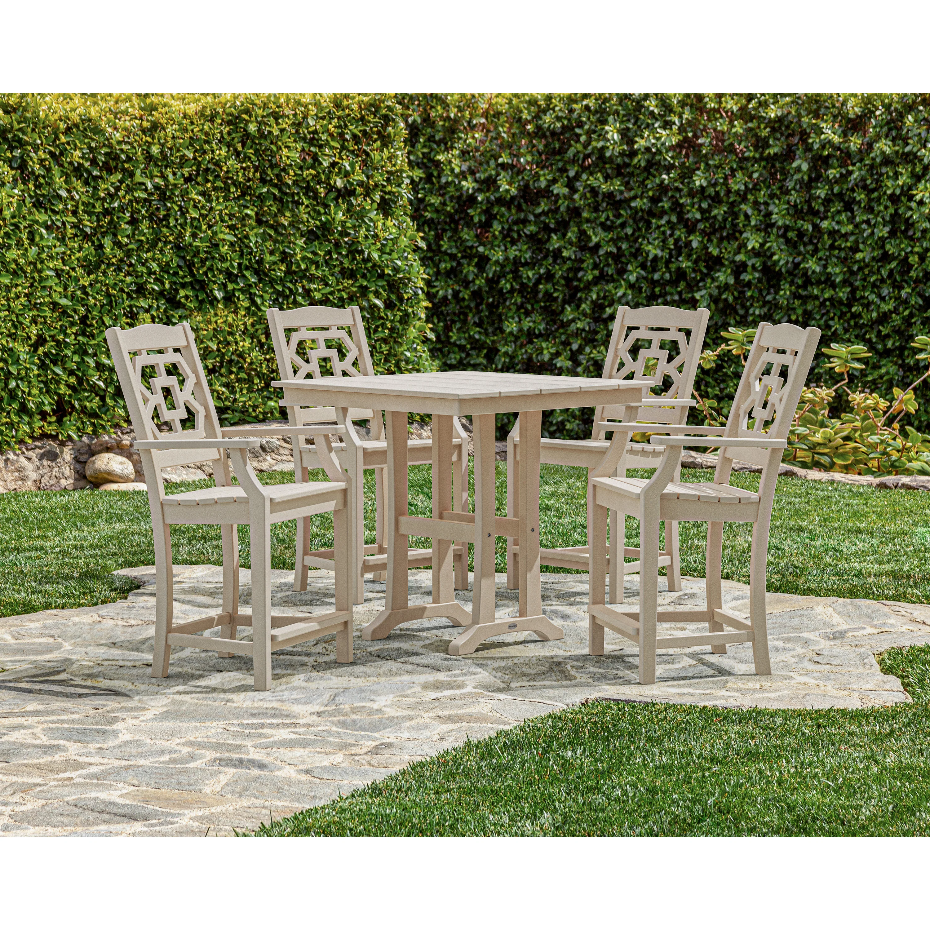 Chinoiserie 5-Piece Farmhouse Counter Set with Trestle Legs - Image 8