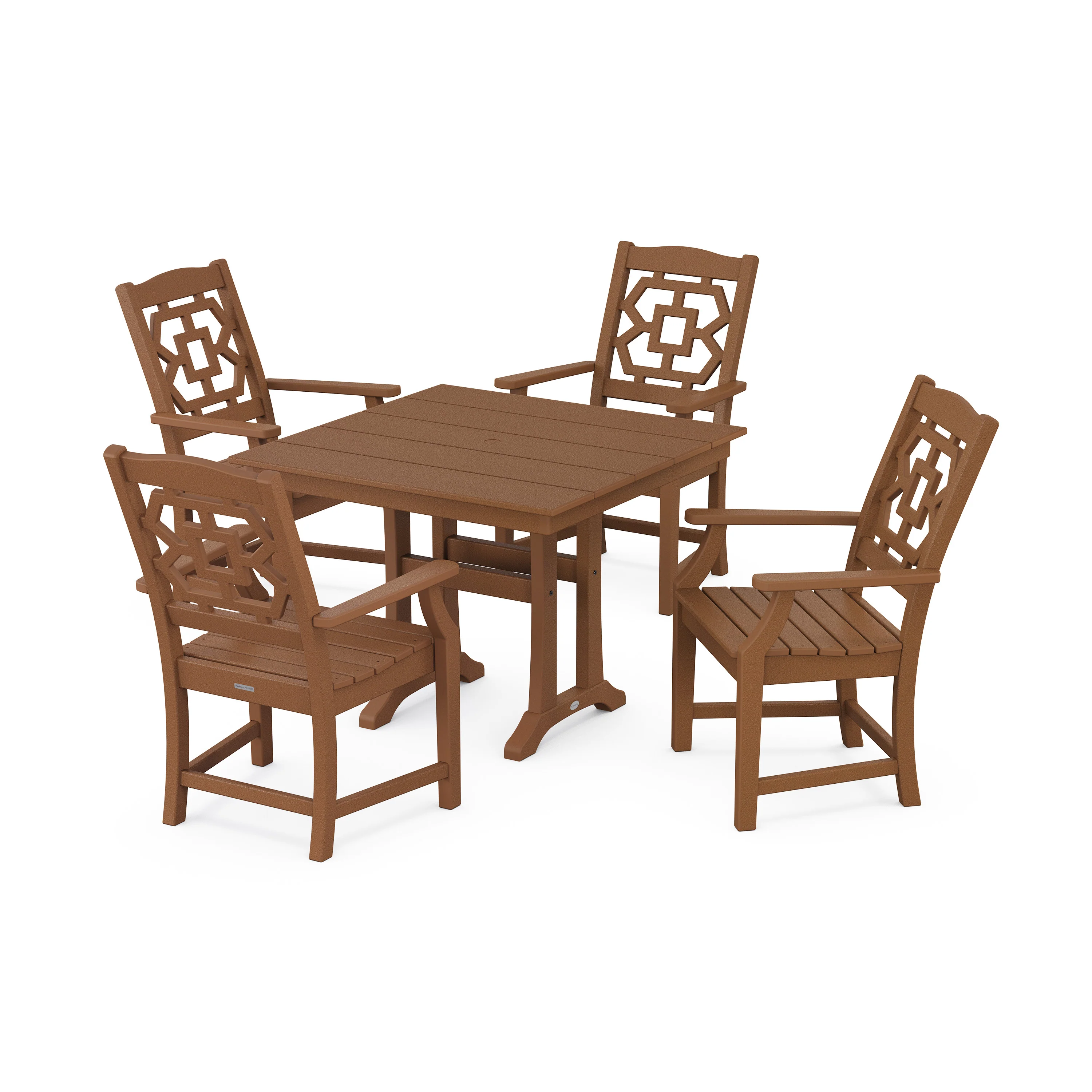 Chinoiserie 5-Piece Farmhouse Dining Set with Trestle Legs - Image 10