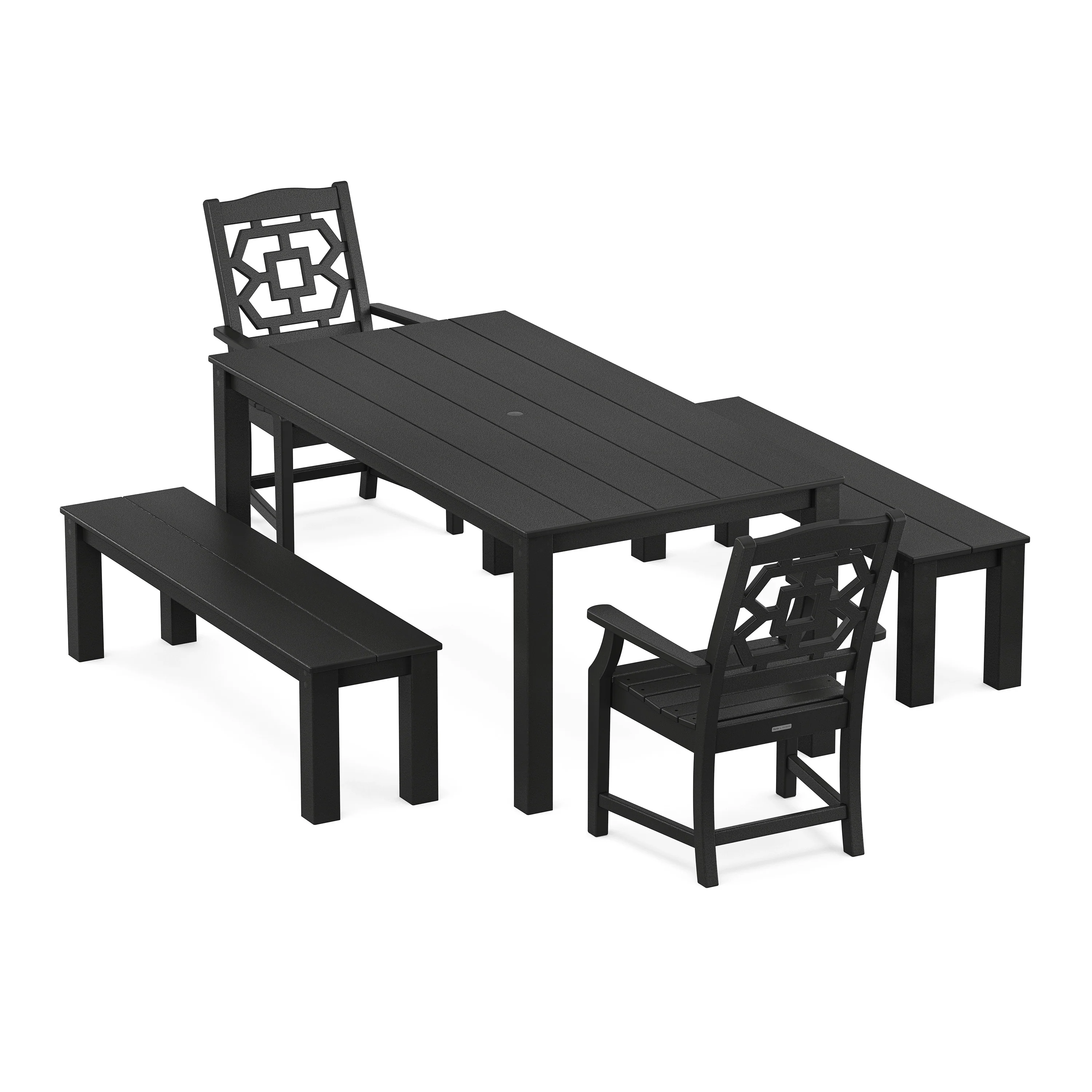 Chinoiserie 5-Piece Parsons Dining Set with Benches - Image 10