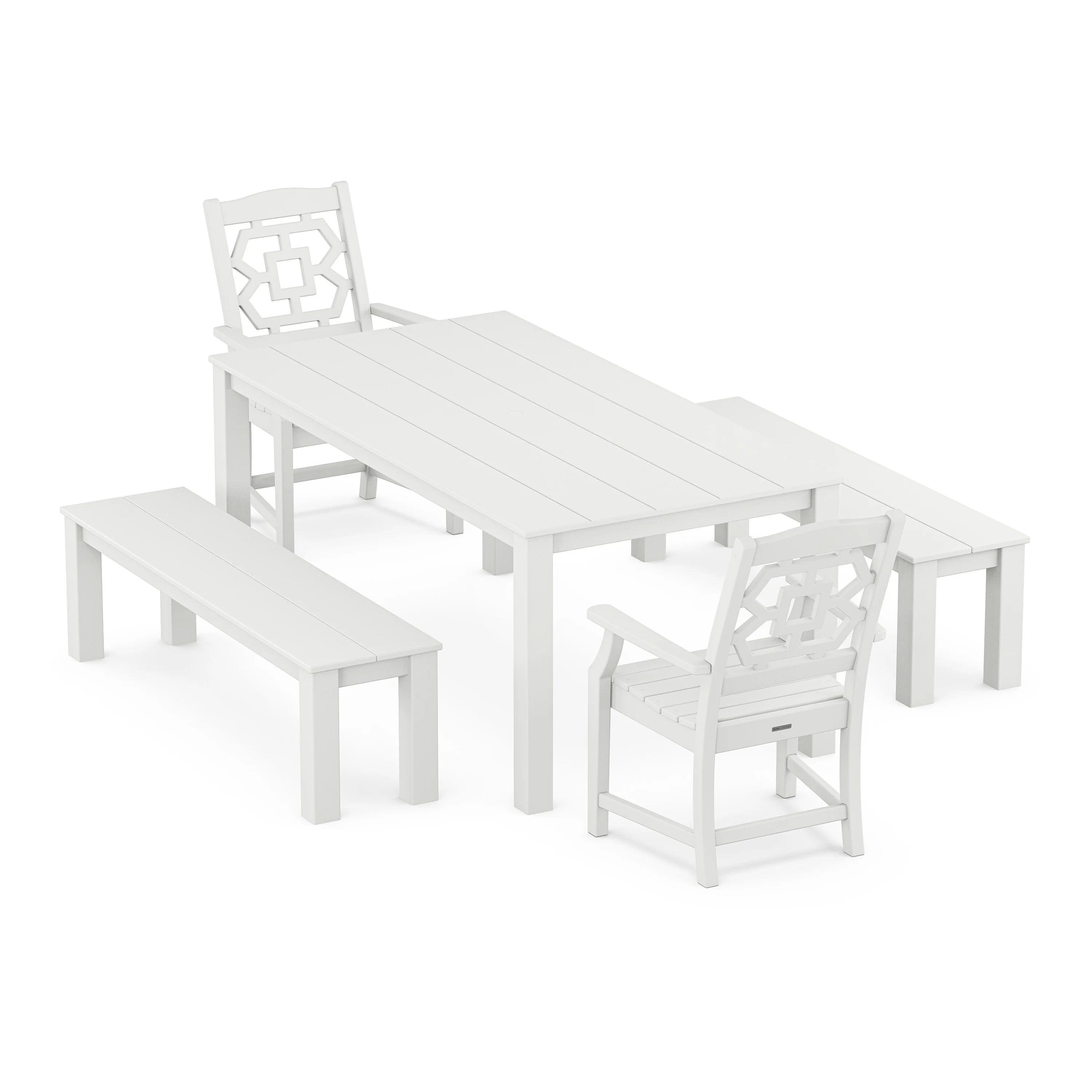 Chinoiserie 5-Piece Parsons Dining Set with Benches - Image 6