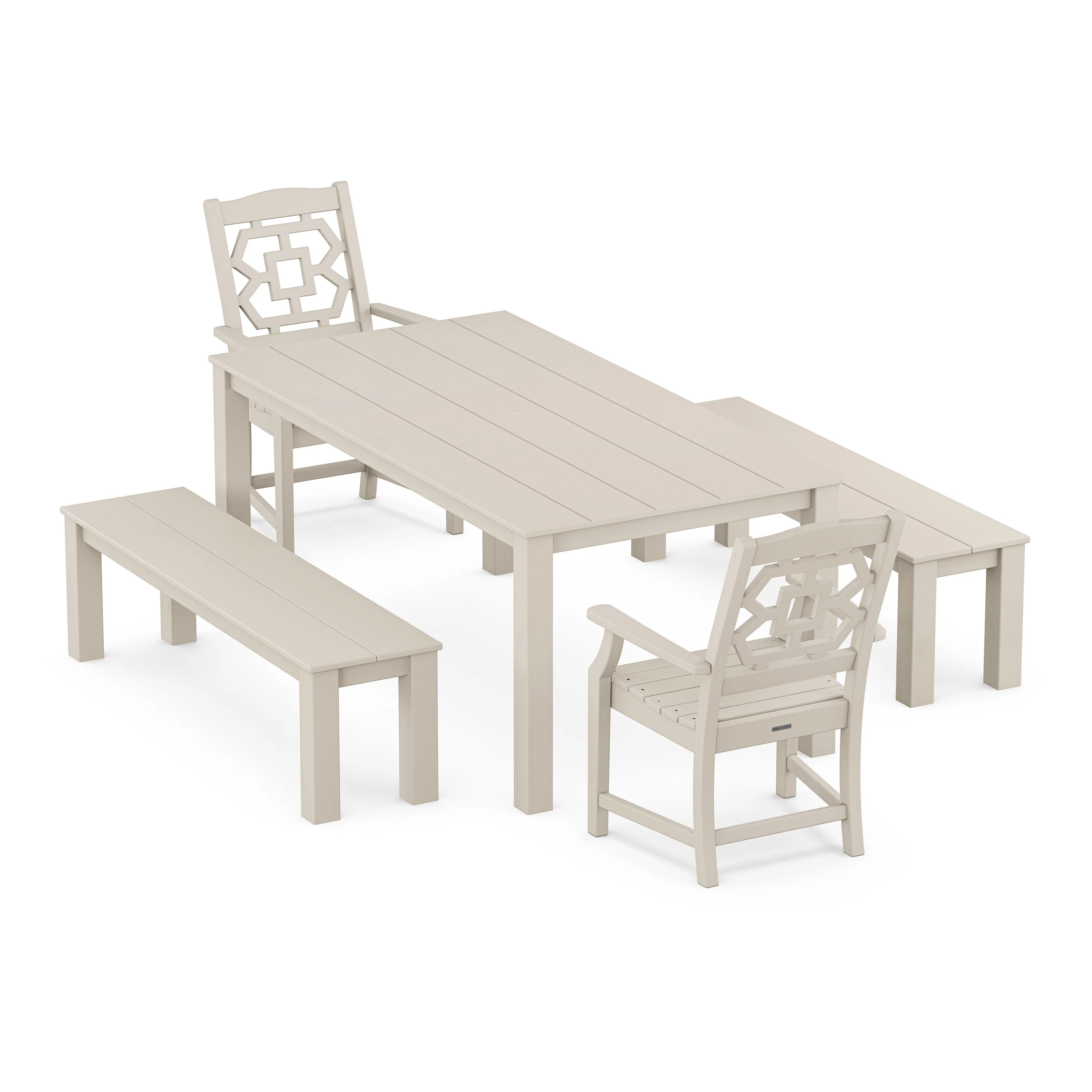 Chinoiserie 5-Piece Parsons Dining Set with Benches - Image 7