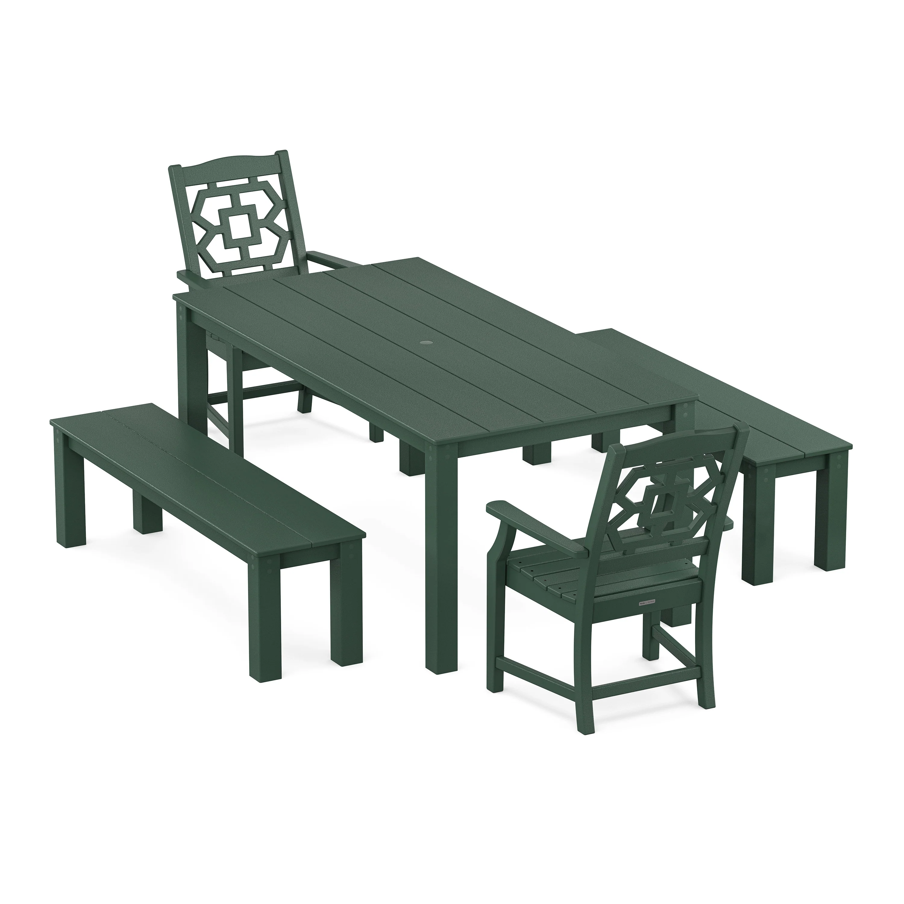 Chinoiserie 5-Piece Parsons Dining Set with Benches - Image 8