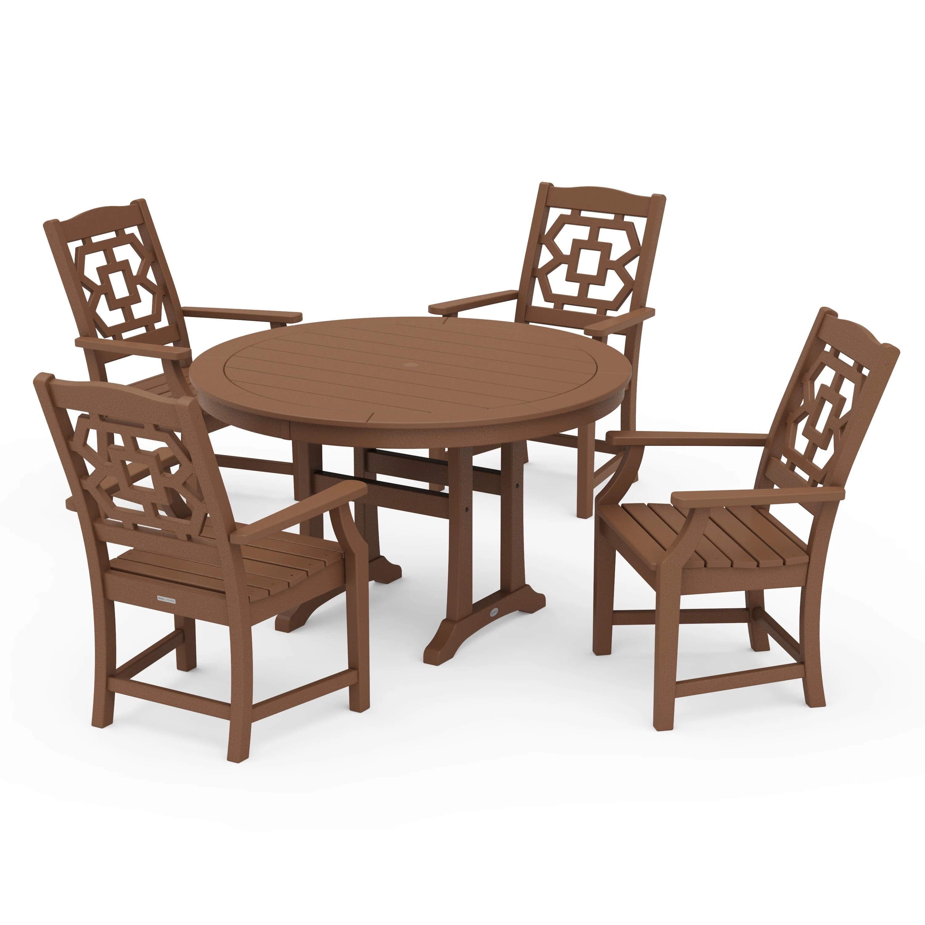 Chinoiserie 5-Piece Round Dining Set with Trestle Legs - Image 10