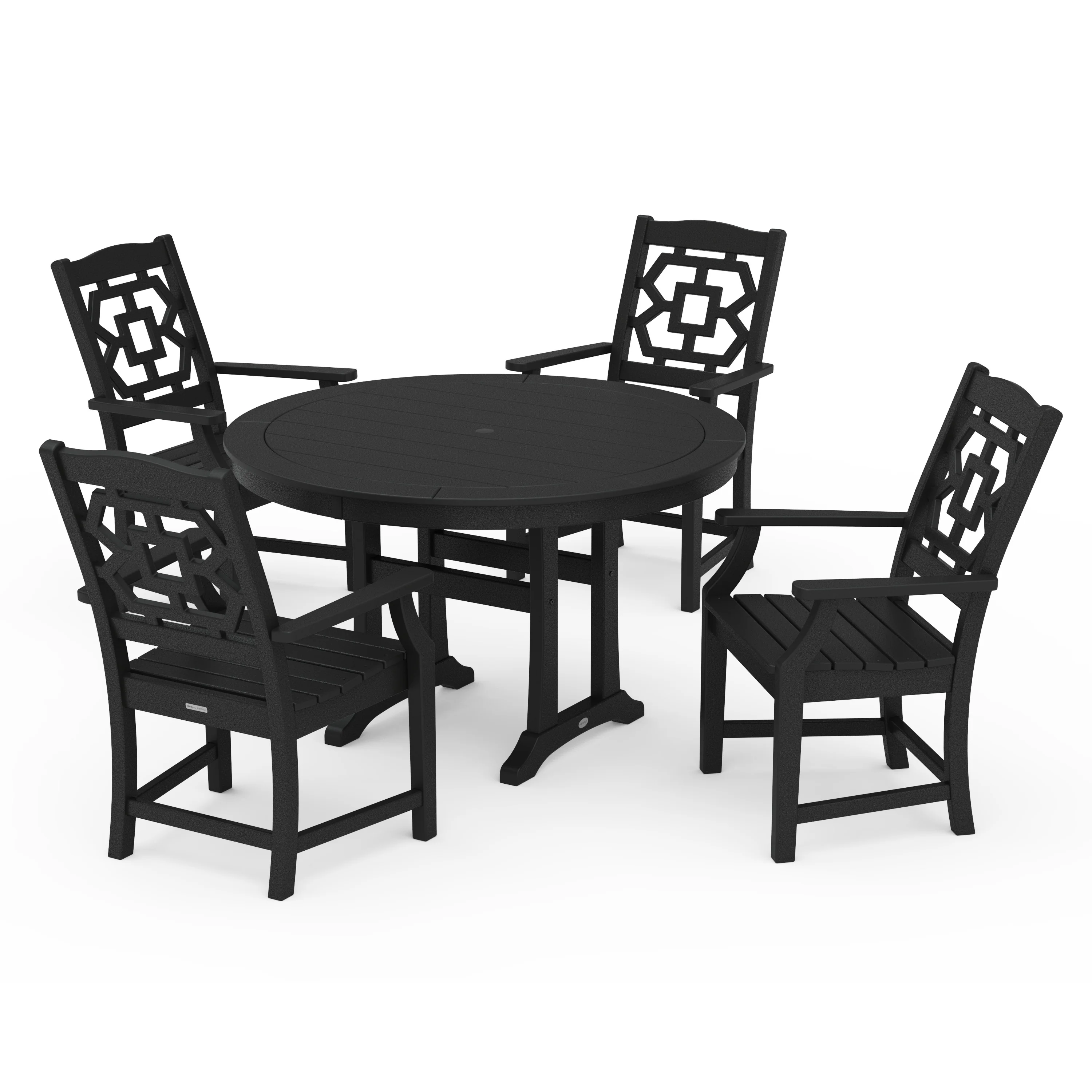 Chinoiserie 5-Piece Round Dining Set with Trestle Legs - Image 5