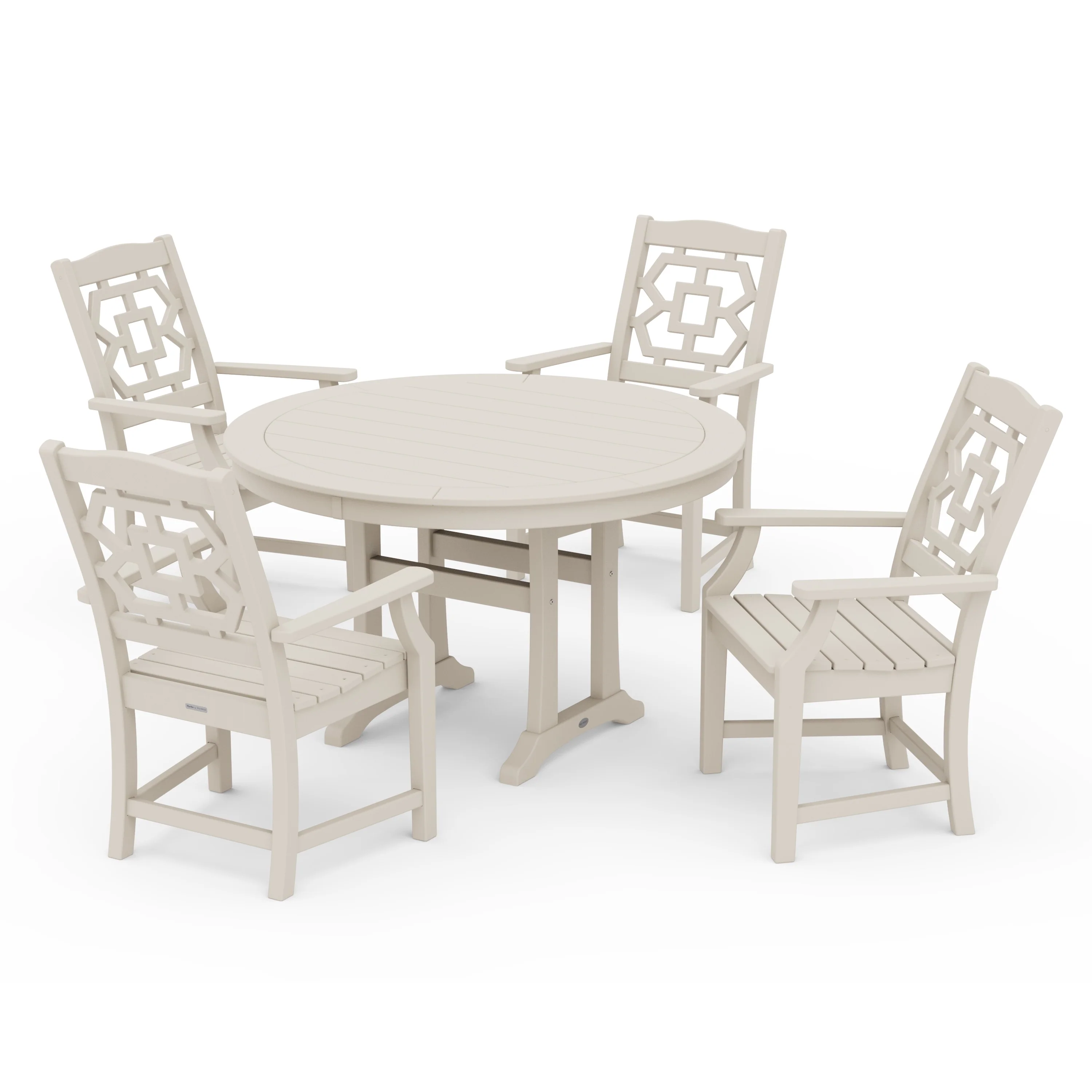 Chinoiserie 5-Piece Round Dining Set with Trestle Legs - Image 6