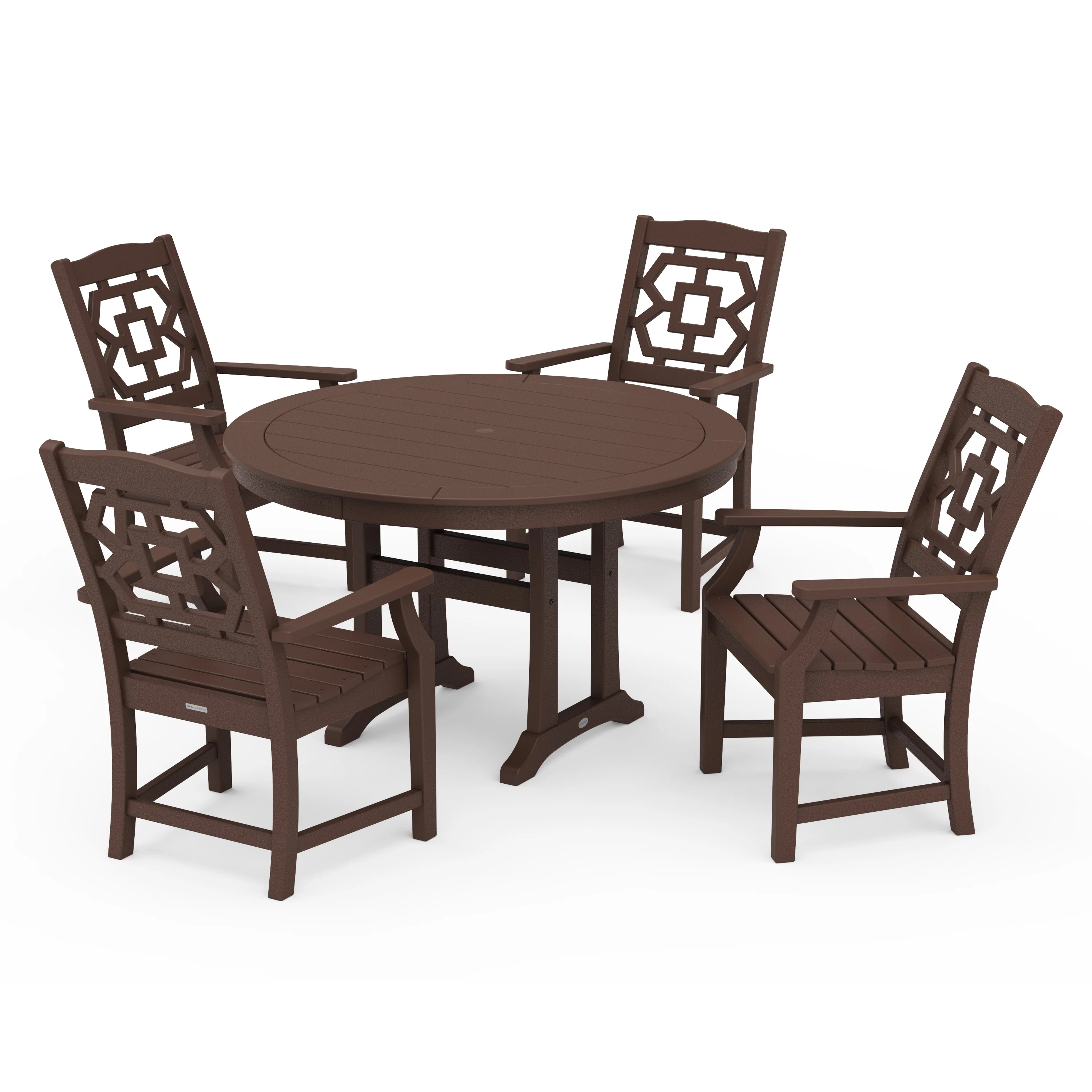 Chinoiserie 5-Piece Round Dining Set with Trestle Legs - Image 7