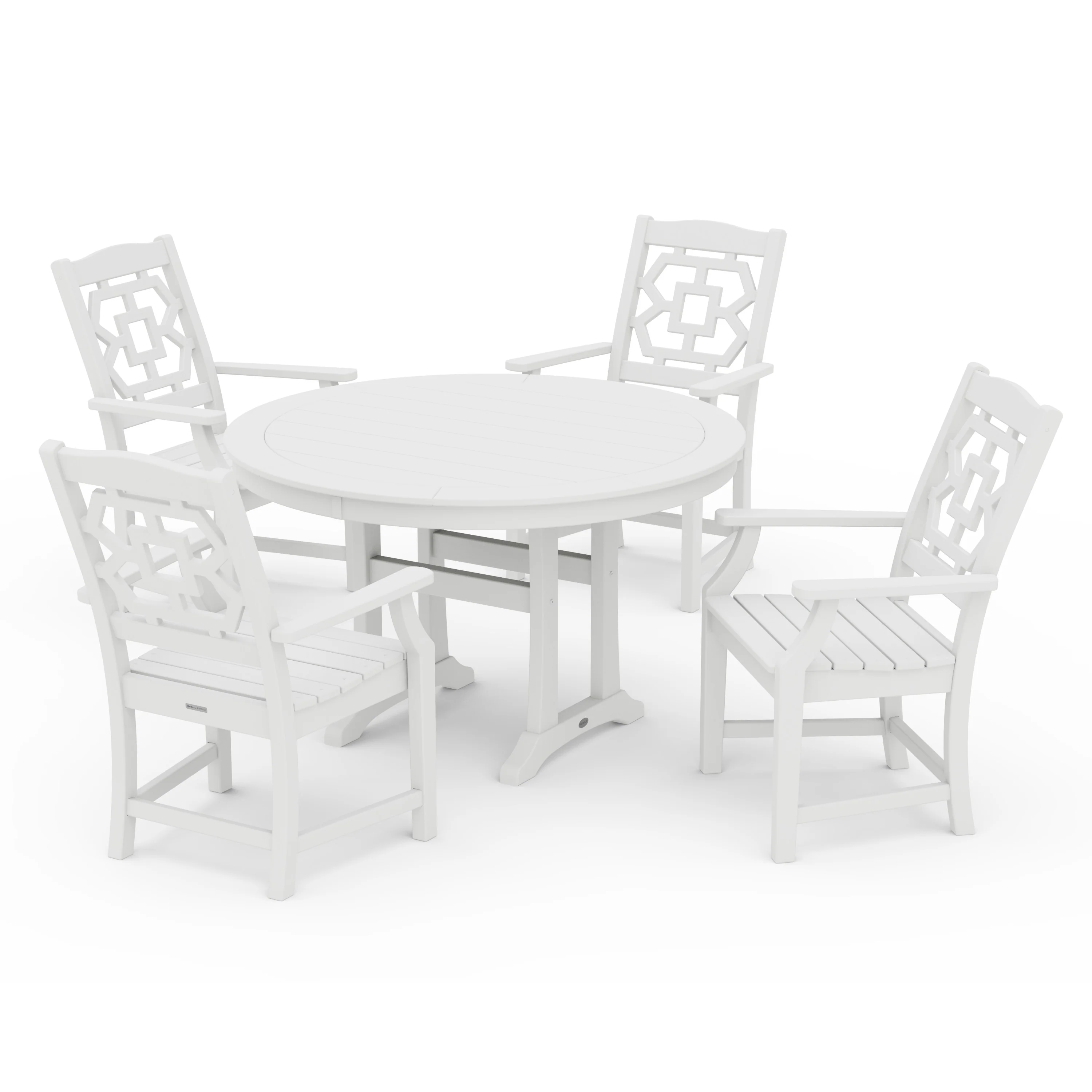 Chinoiserie 5-Piece Round Dining Set with Trestle Legs - Image 8
