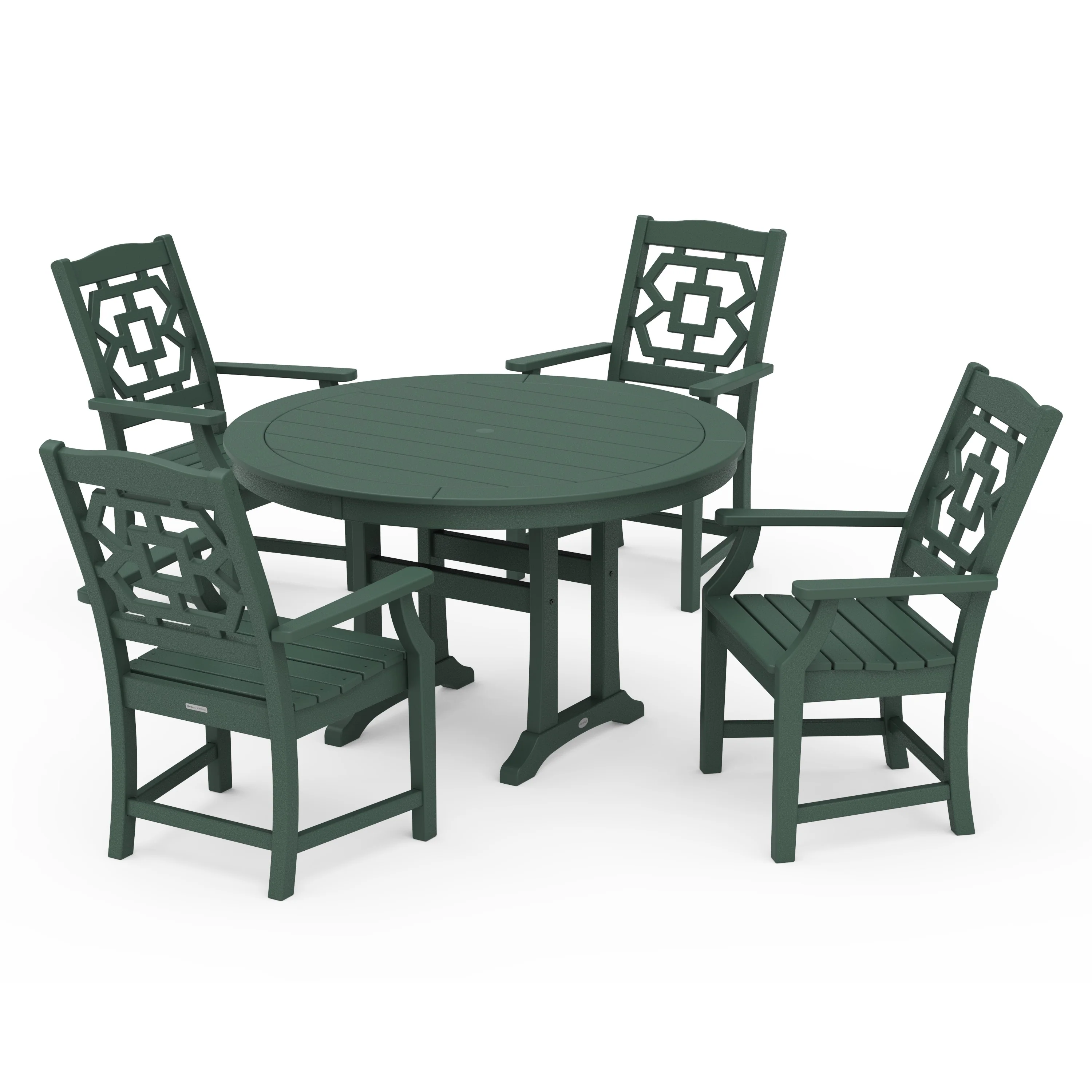 Chinoiserie 5-Piece Round Dining Set with Trestle Legs - Image 9