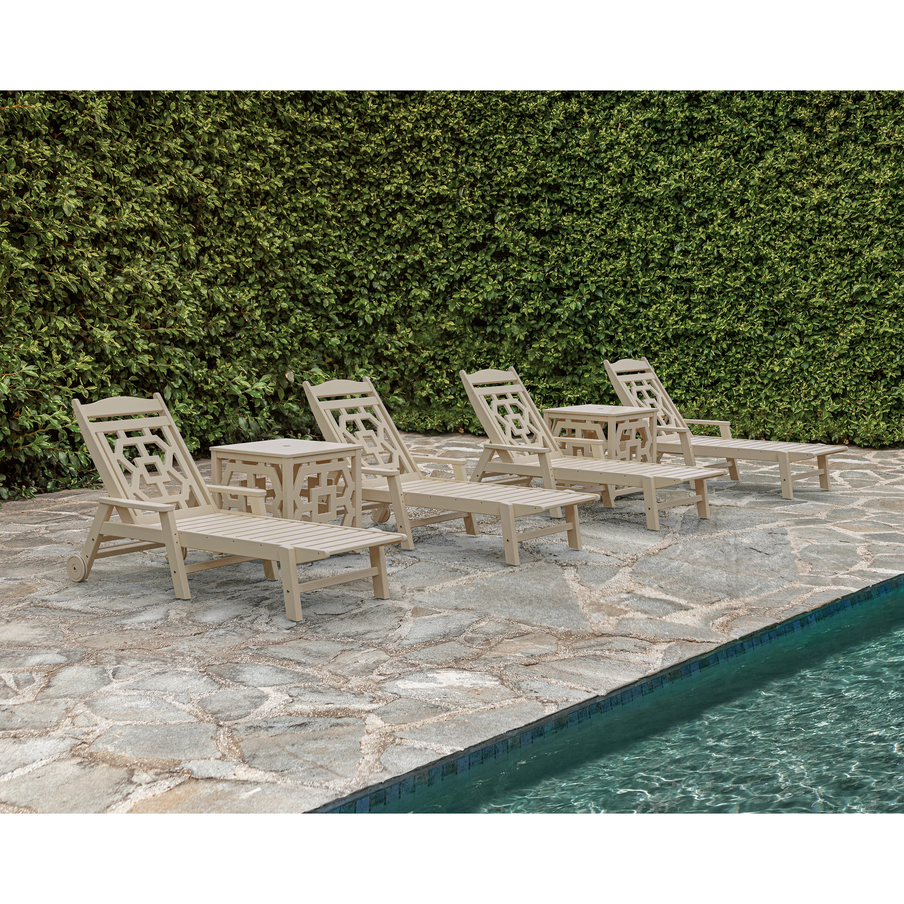 Chinoiserie 6-Piece Chaise Set with Umbrella Stand Accent Table - Image 3