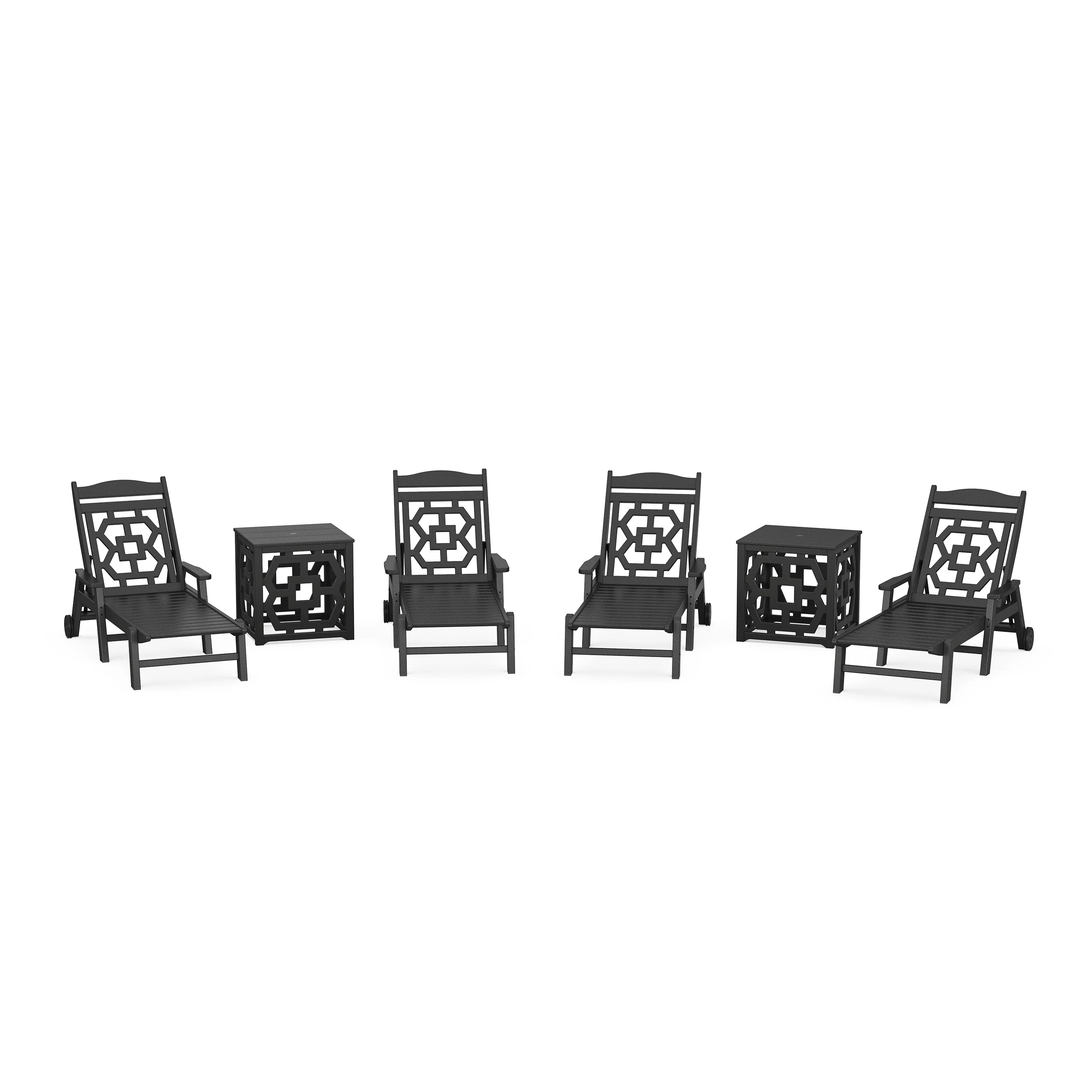 Chinoiserie 6-Piece Chaise Set with Umbrella Stand Accent Table - Image 4
