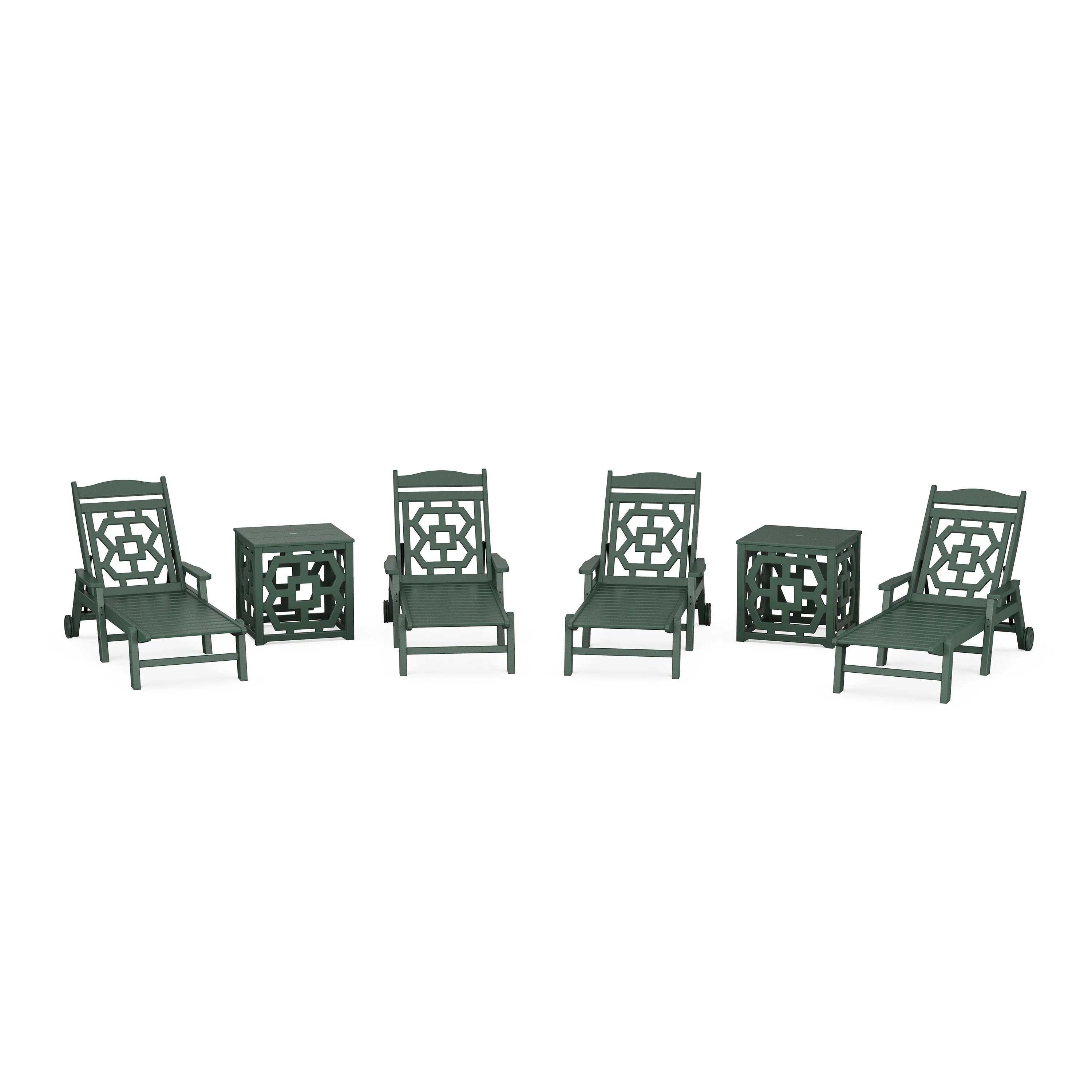 Chinoiserie 6-Piece Chaise Set with Umbrella Stand Accent Table - Image 5