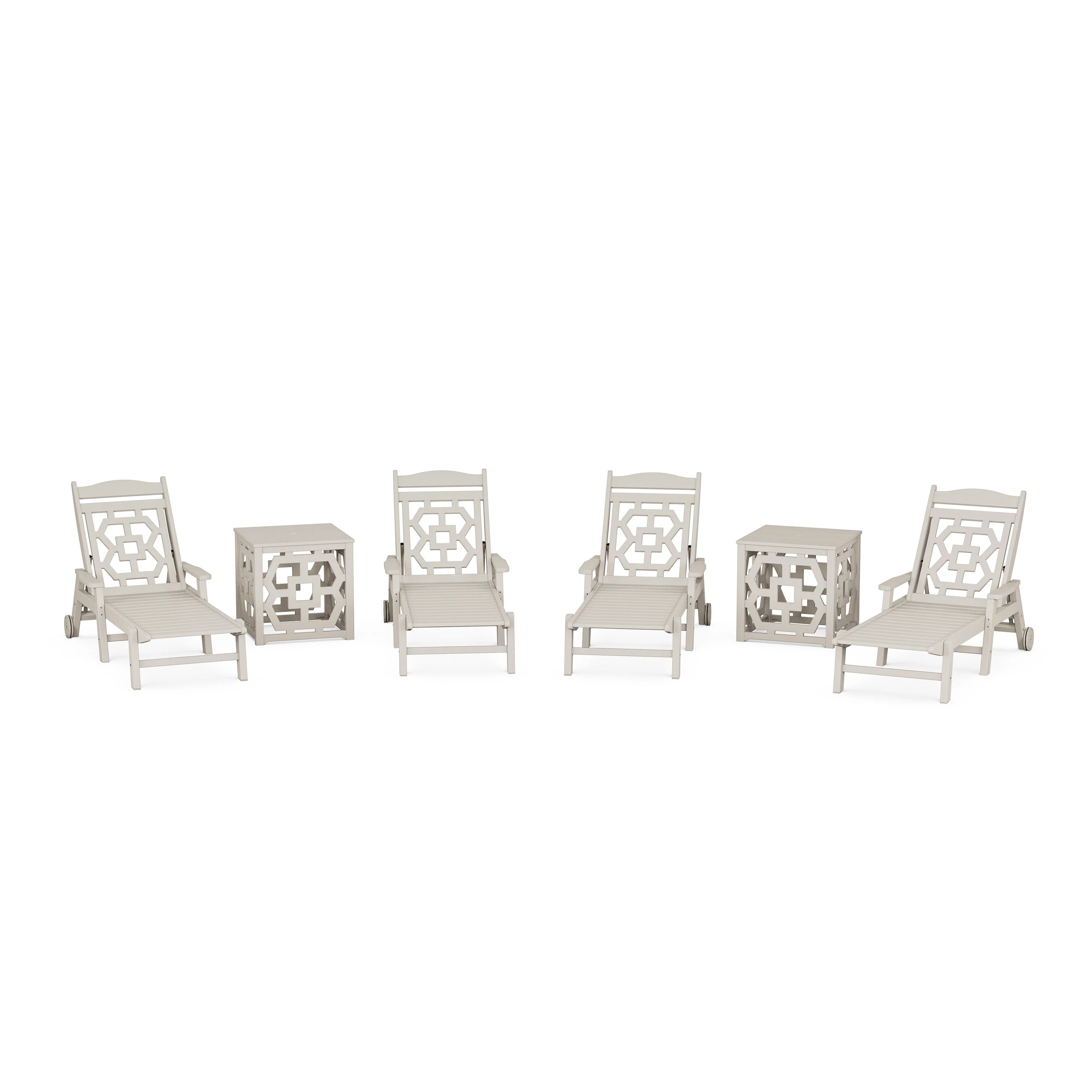 Chinoiserie 6-Piece Chaise Set with Umbrella Stand Accent Table - Image 7