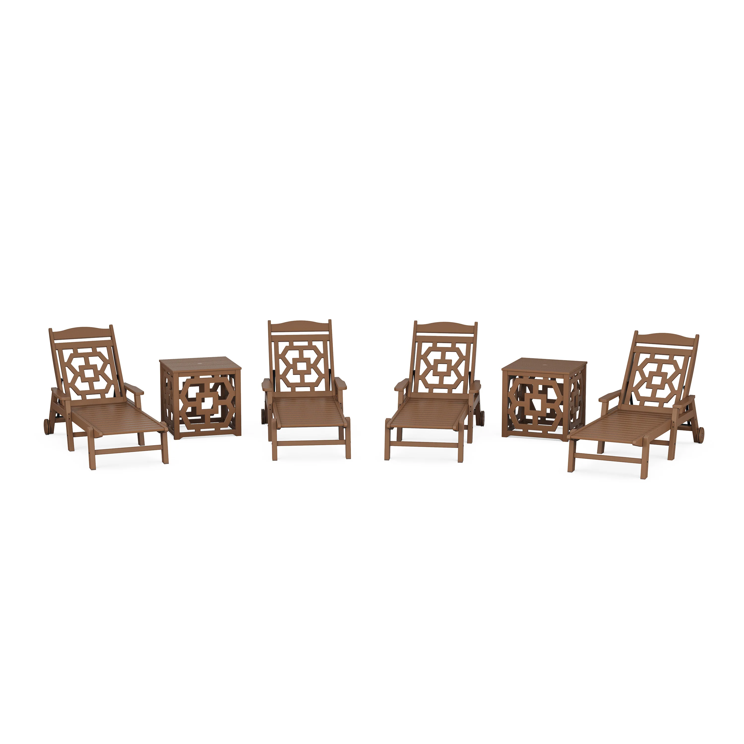 Chinoiserie 6-Piece Chaise Set with Umbrella Stand Accent Table - Image 8